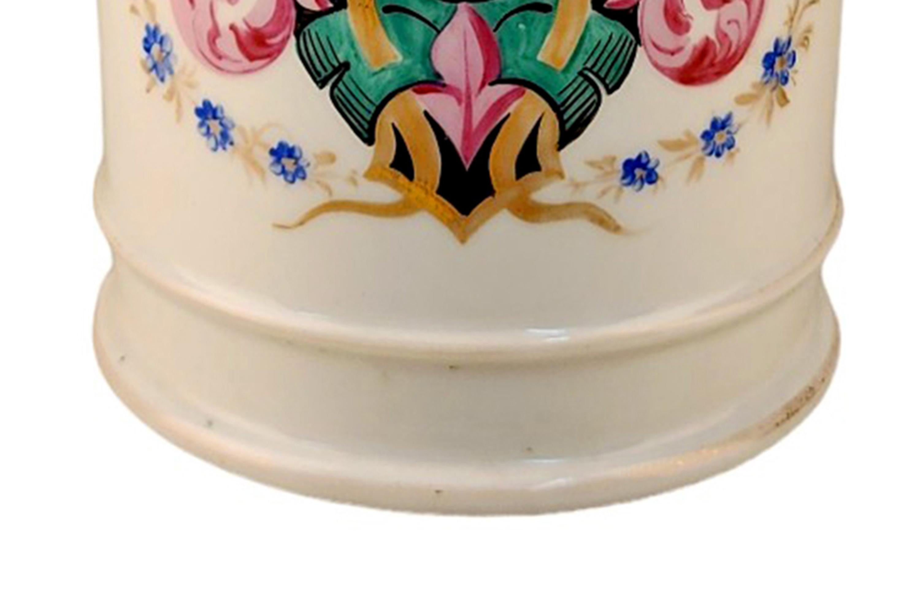 Pressato Vaso da farmacia/apotecario in porcellana smaltata francese della fine del XVIII secolo - 'UNG: SULPH' in vendita