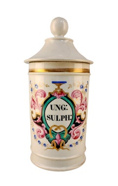 Antique Late 18th Century French Glazed Porcelain Apothecary/Pharmacy Jar - 'UNG: SULPH'