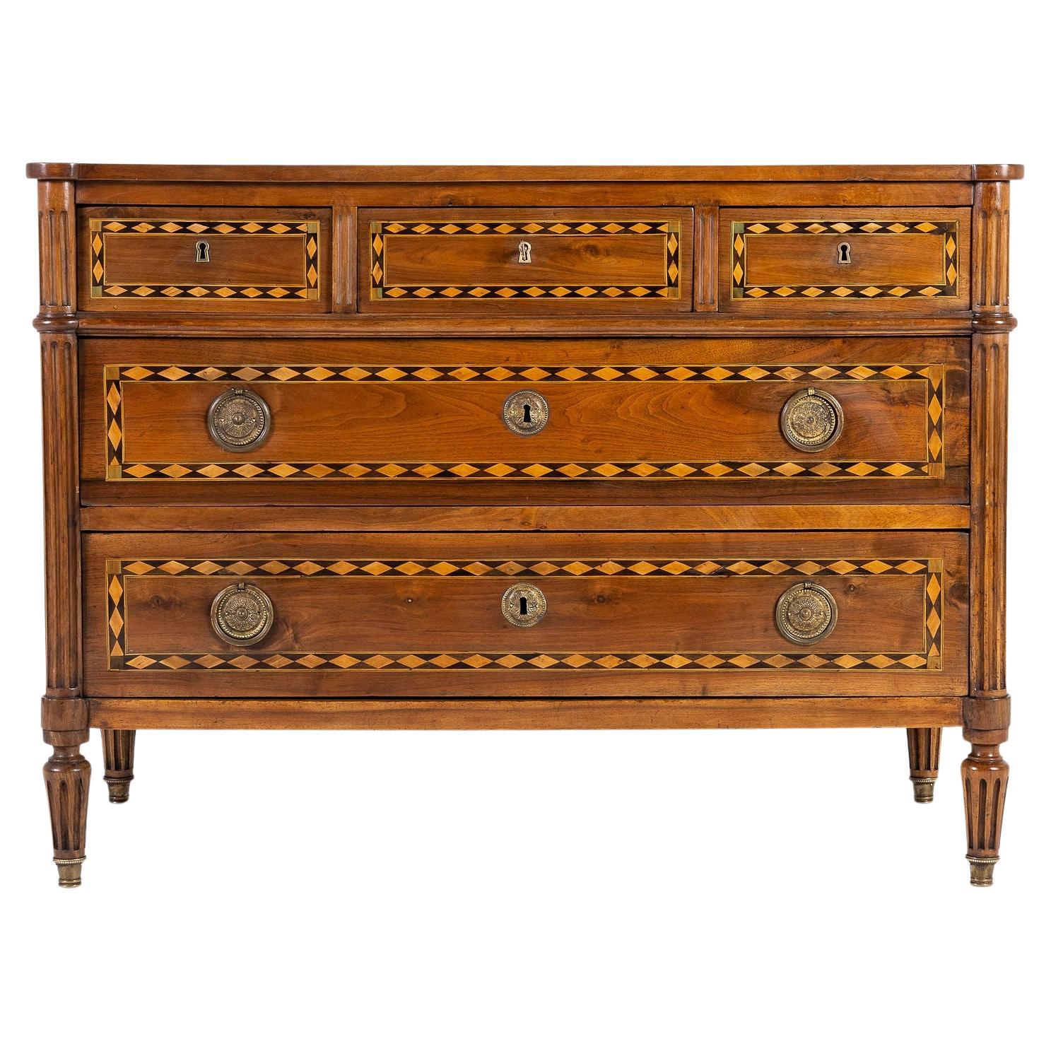 Late 18th Century French Inlaid Walnut Commode For Sale