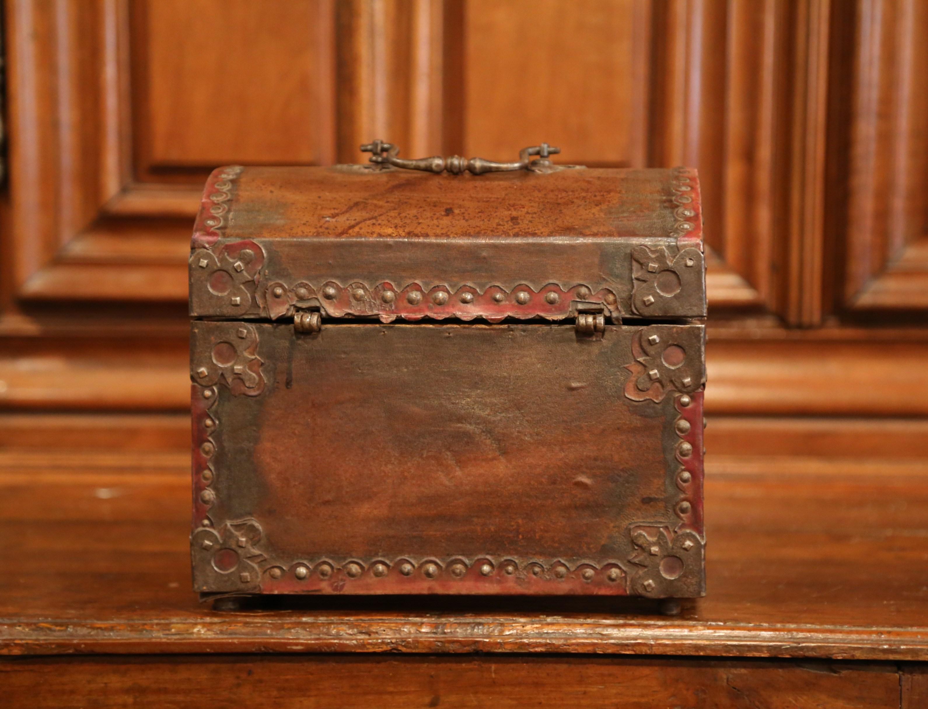 19th Century Late 18th Century French Louis XIII Wood and Leather Decorative Box Trunk Safe