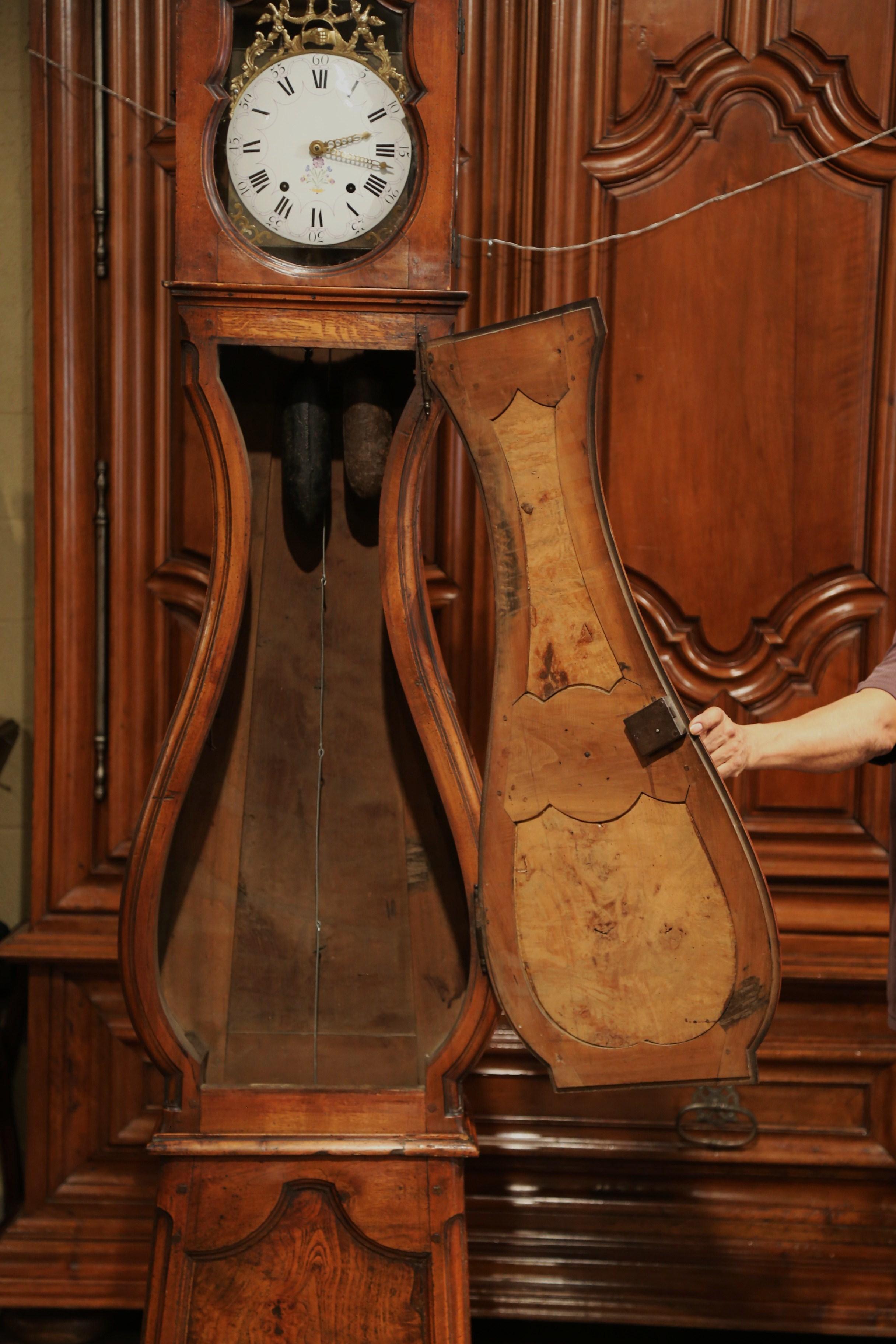 Late 18th Century French Louis XV Carved Burl Walnut Tall Case Clock from Lyon 5
