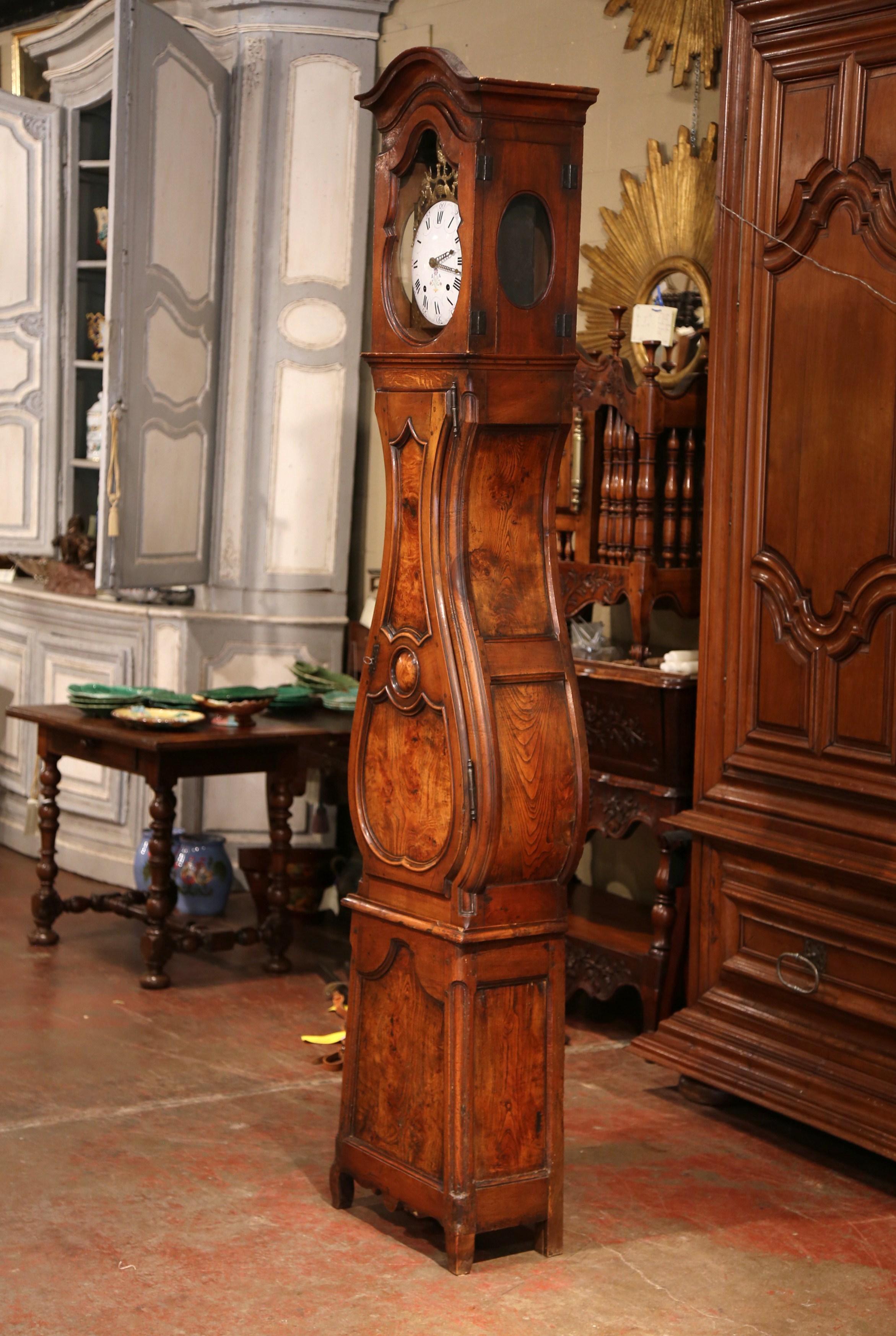 Hand-Carved Late 18th Century French Louis XV Carved Burl Walnut Tall Case Clock from Lyon