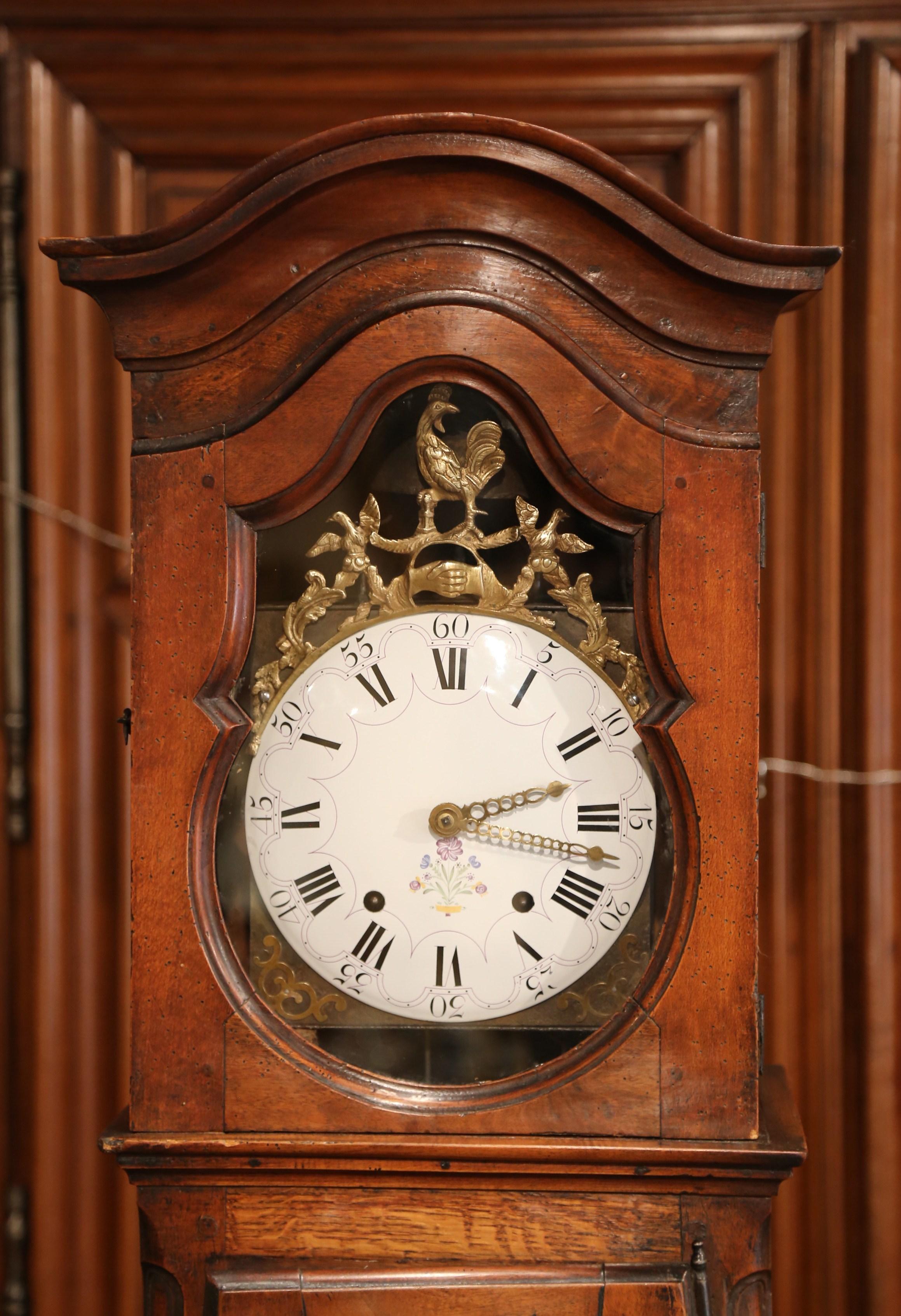 Late 18th Century French Louis XV Carved Burl Walnut Tall Case Clock from Lyon In Excellent Condition In Dallas, TX