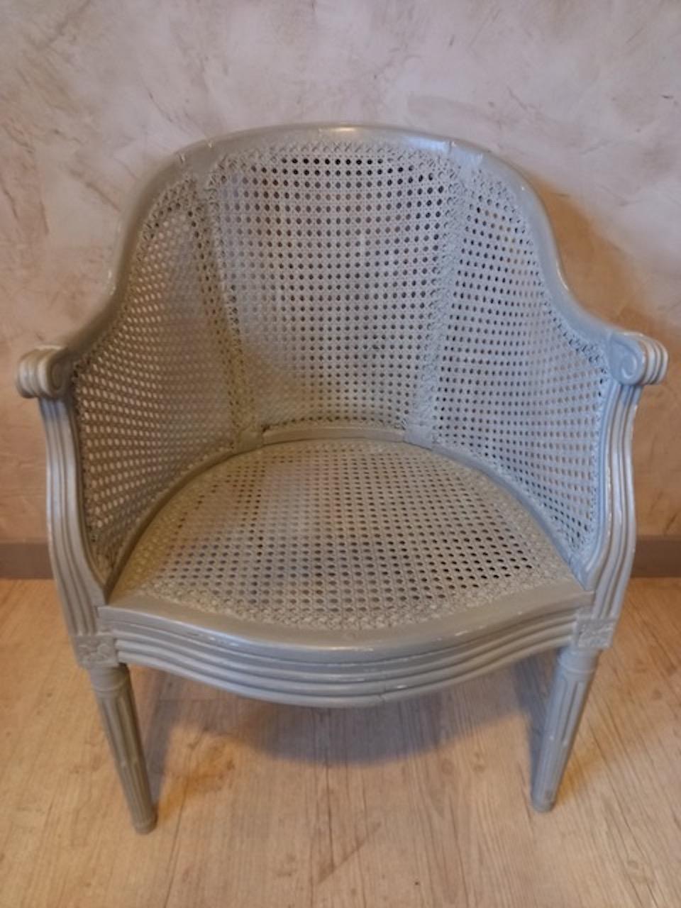 Late 18th Century French Louis XVI Cane Armchair, 1870s In Good Condition For Sale In LEGNY, FR