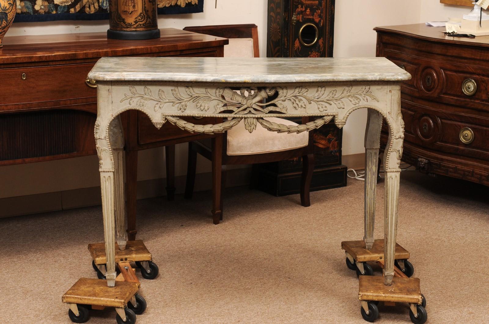 Consola provincial francesa pintada de verde Luis XVI de finales del siglo XVIII en venta 8