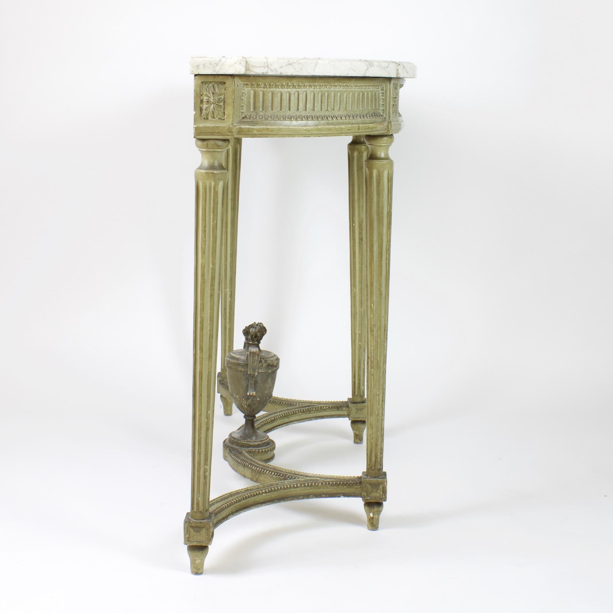 Carrara Marble Late 18th Century French Louis XVI Painted Carved Wood Demilune Console Table