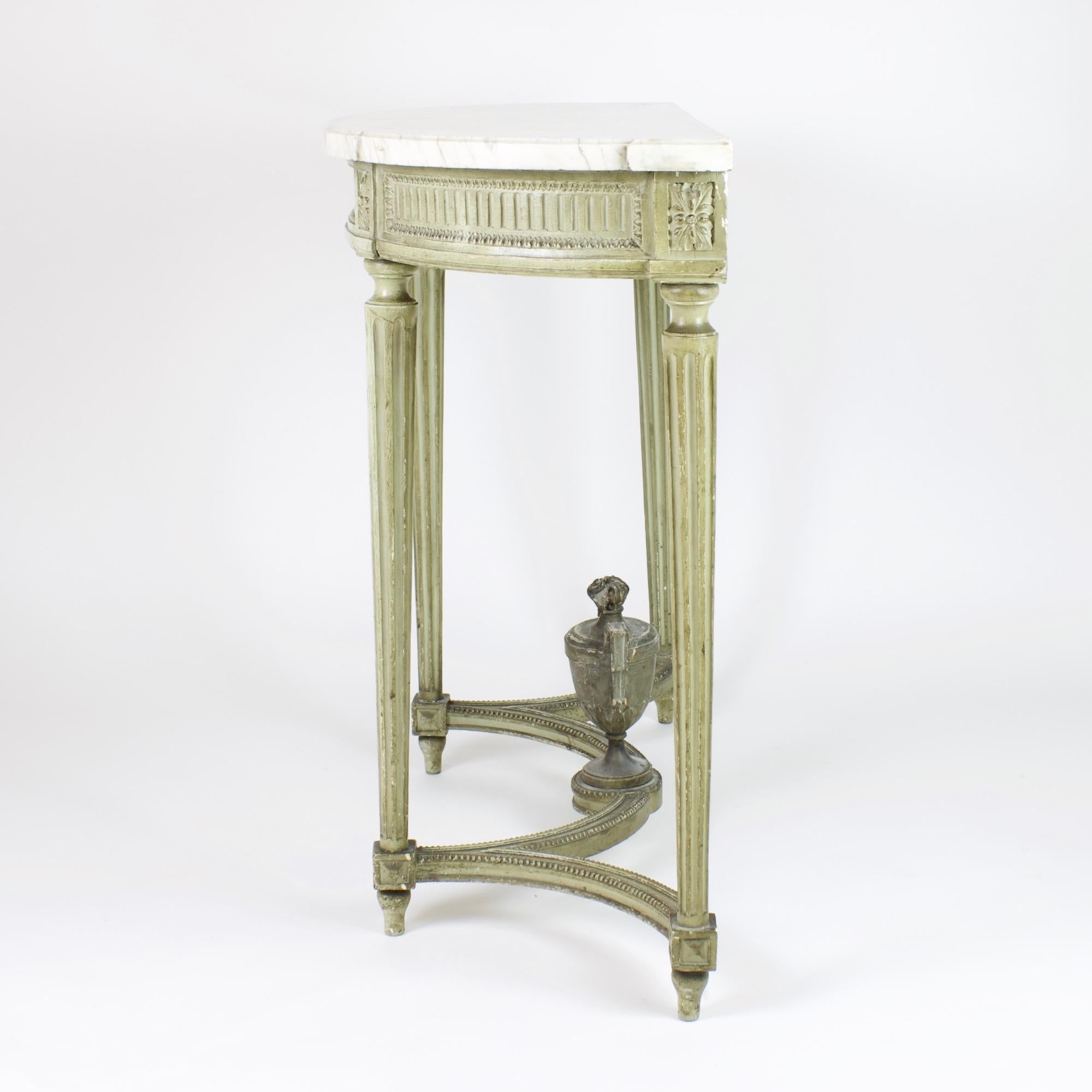 Late 18th Century French Louis XVI Painted Carved Wood Demilune Console Table 2
