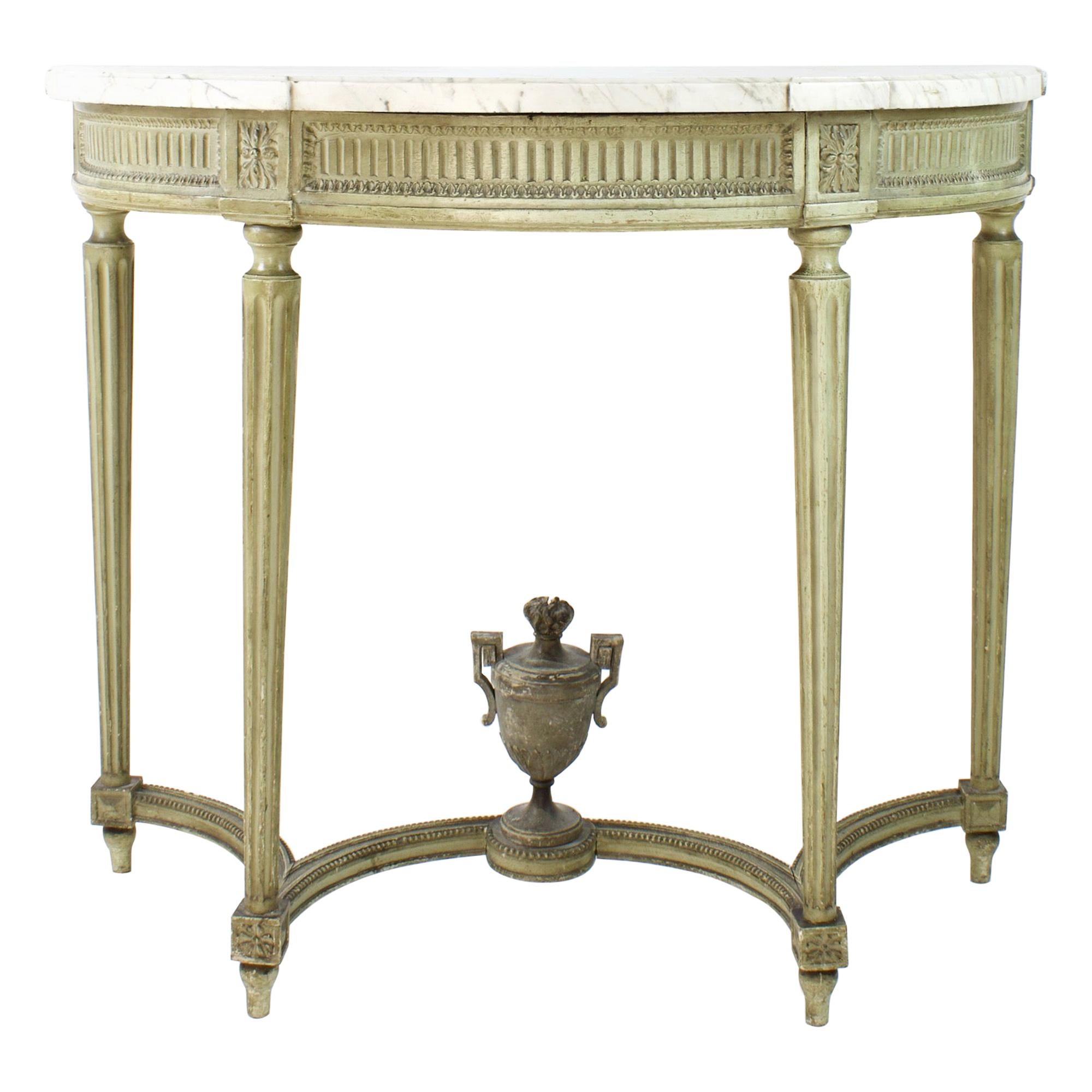 Late 18th Century French Louis XVI Painted Carved Wood Demilune Console Table