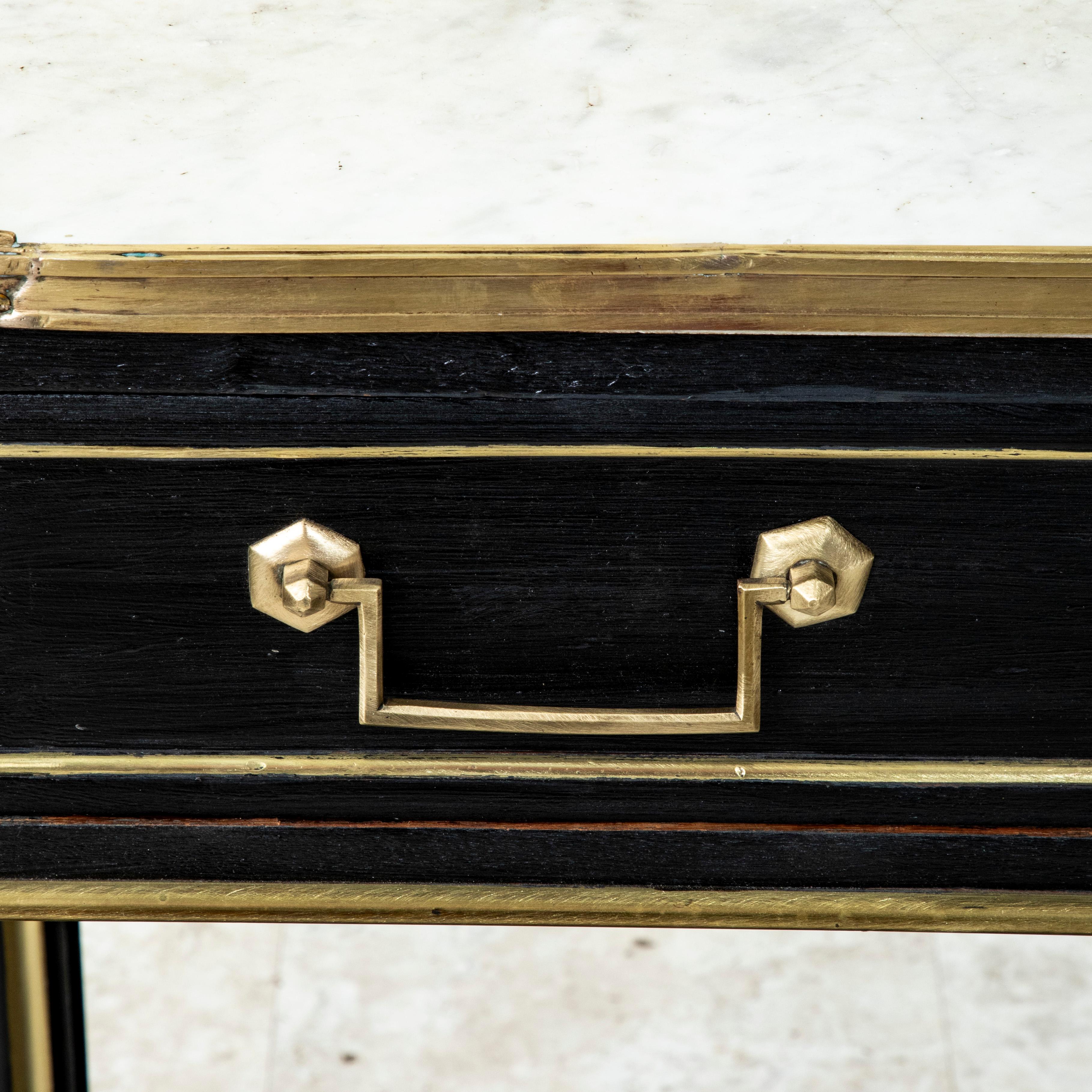 Late 18th Century French Louis XVI Period Black Painted Console Table Marble Top For Sale 6