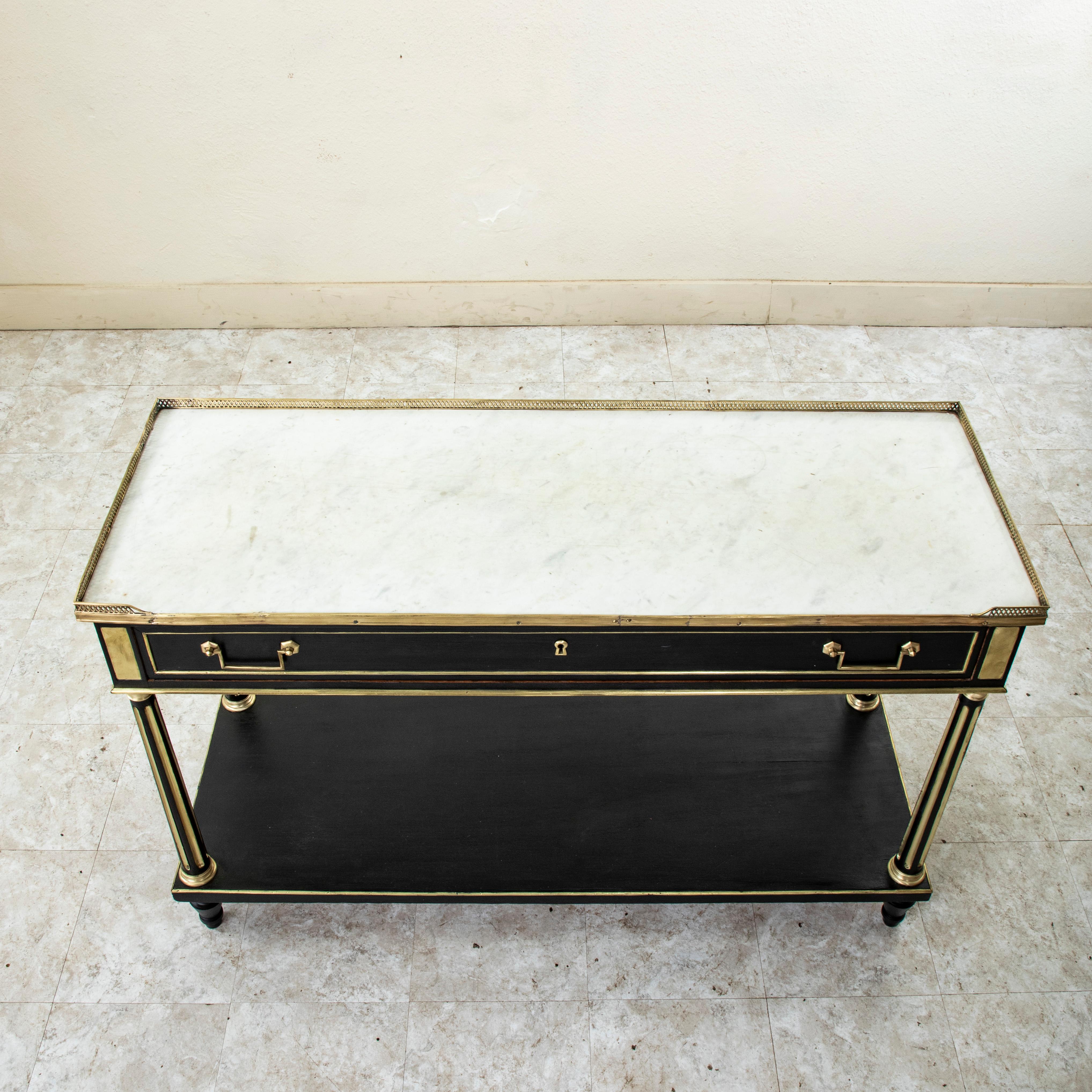 Late 18th Century French Louis XVI Period Black Painted Console Table Marble Top For Sale 8