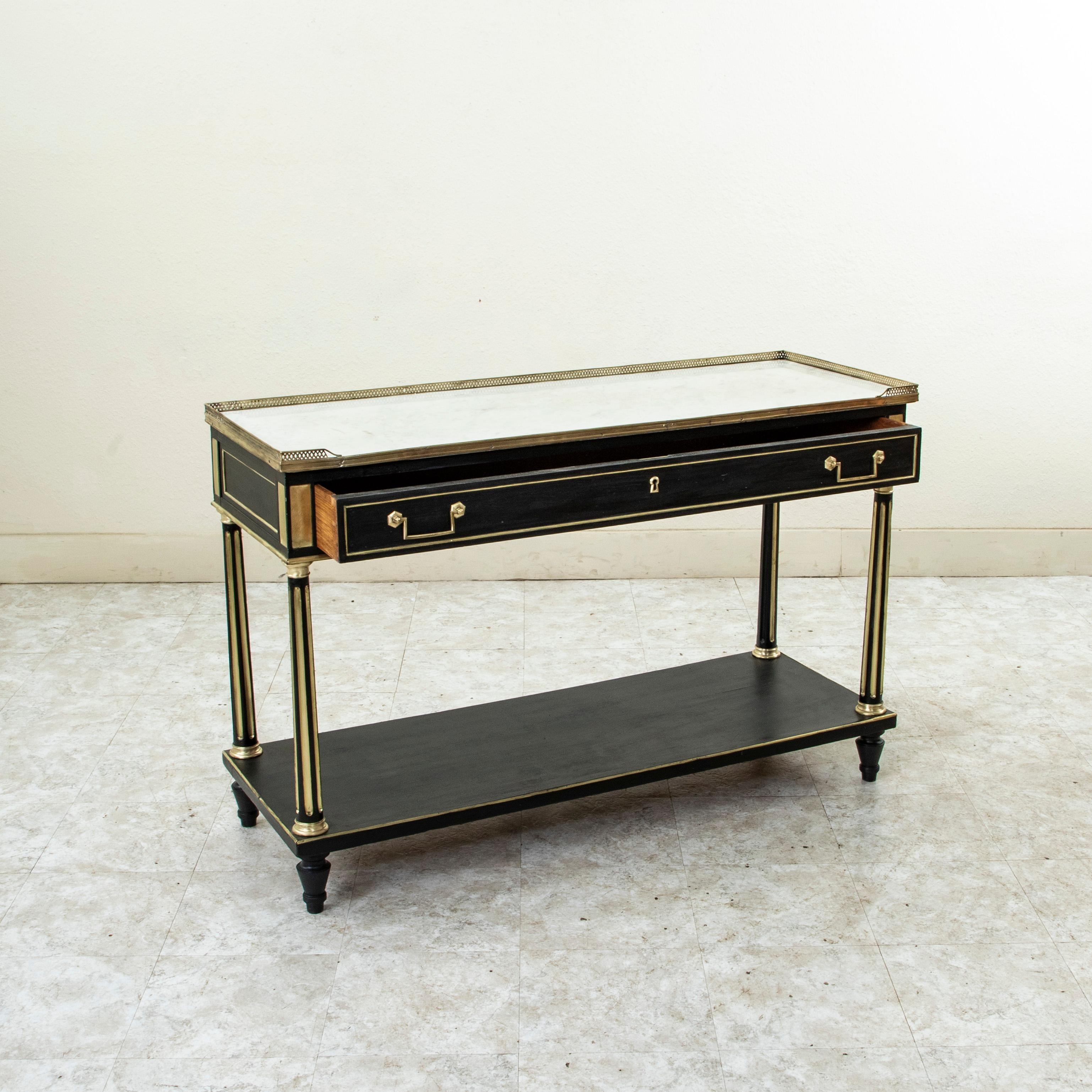 Late 18th Century French Louis XVI Period Black Painted Console Table Marble Top For Sale 3
