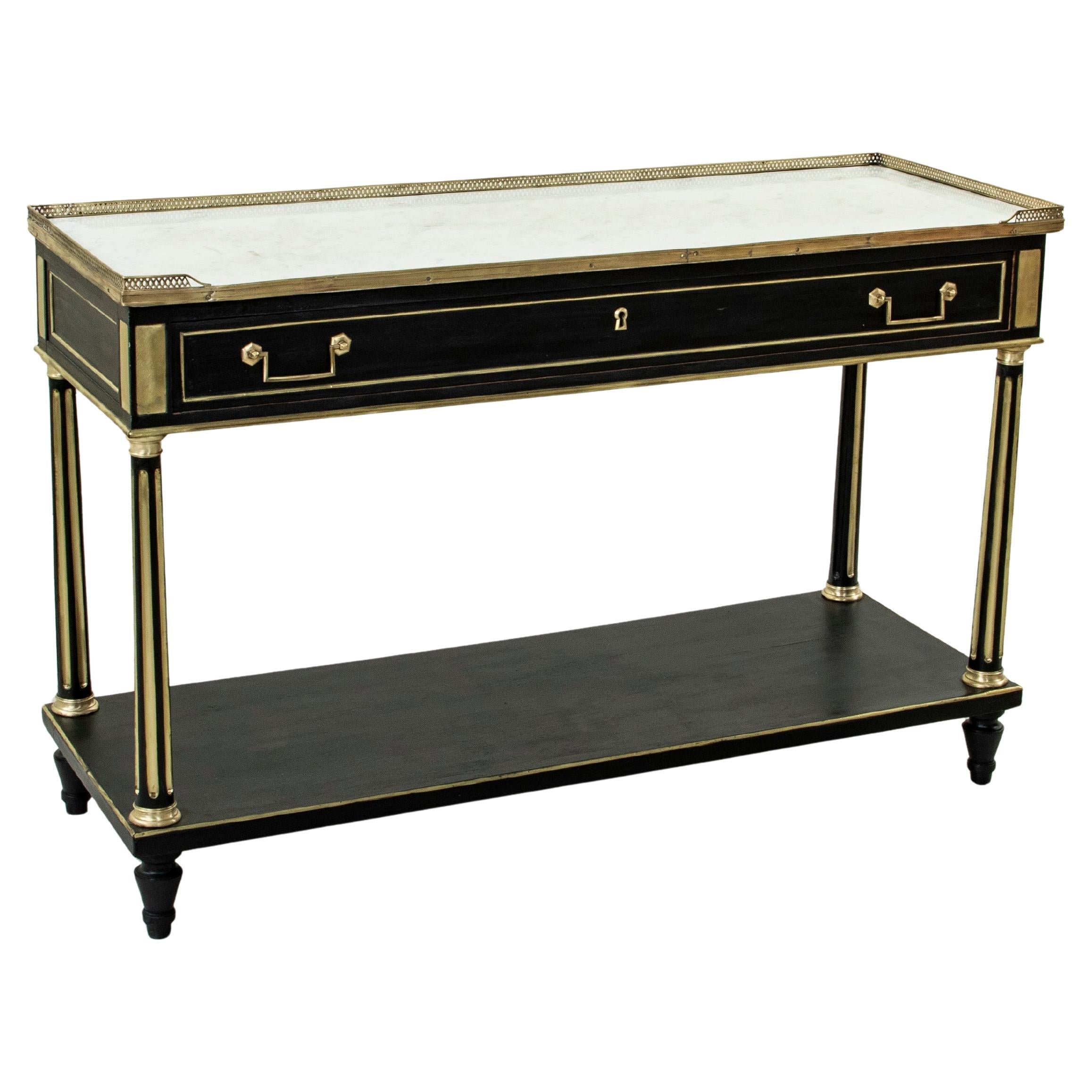 Late 18th Century French Louis XVI Period Black Painted Console Table Marble Top For Sale