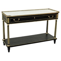 Late 18th Century French Louis XVI Period Black Painted Console Table Marble Top