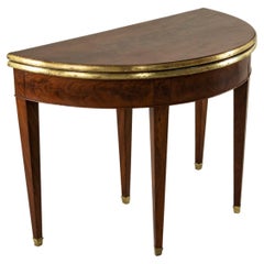 Late 18th Century French Louis XVI Period Flamed Mahogany Demi Lune, Game Table