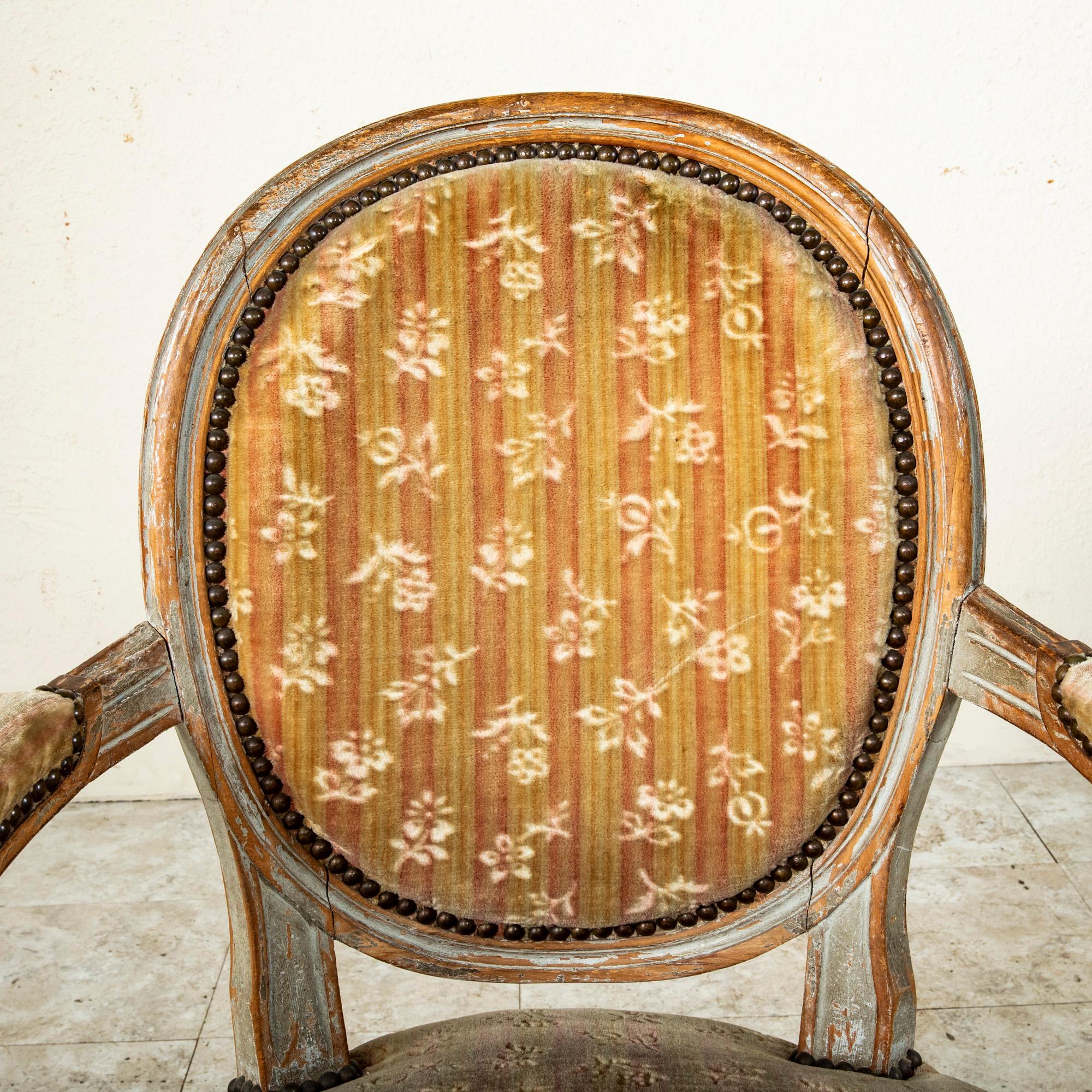 Mohair Late 18th Century French Louis XVI Period Hand Carved Walnut Armchairs For Sale