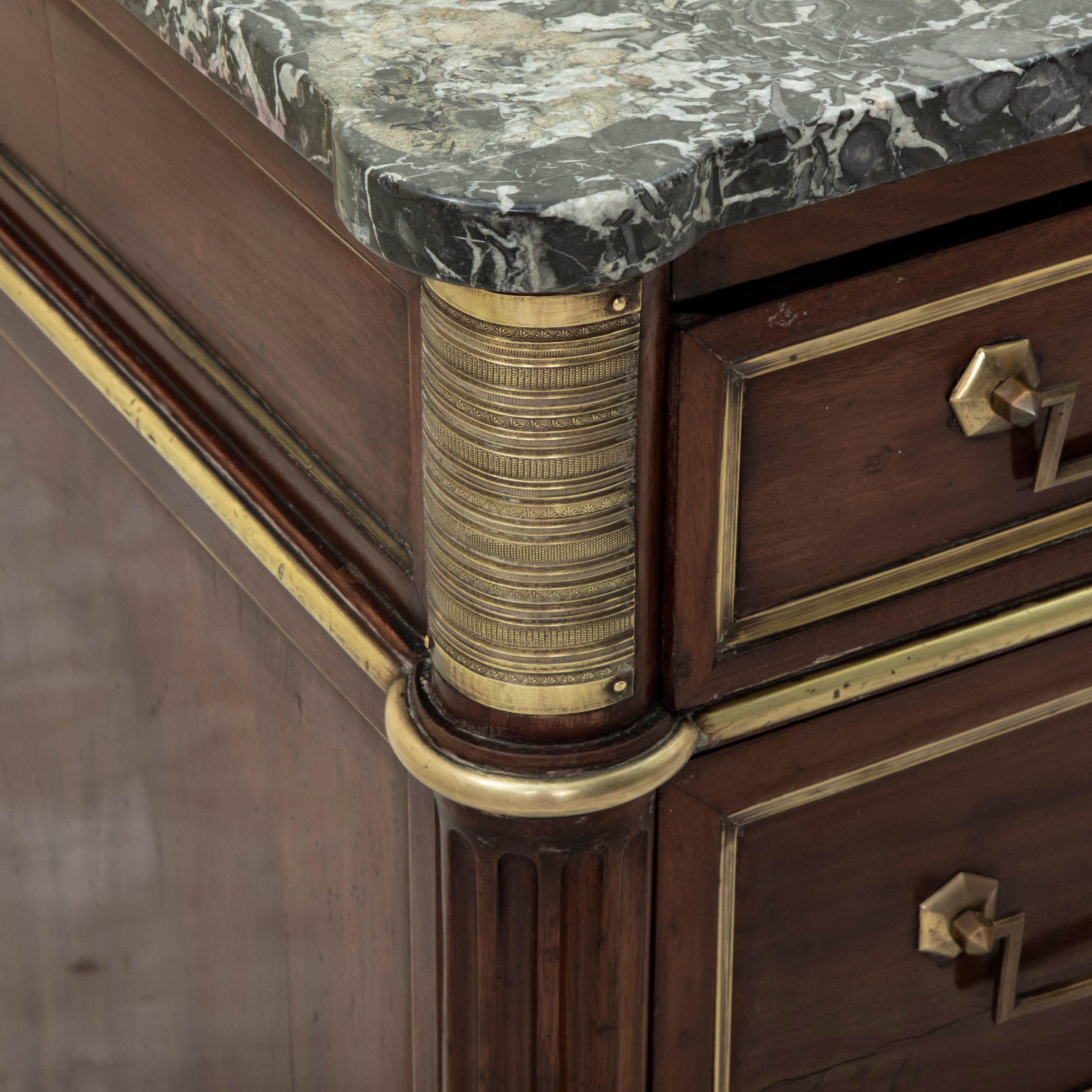 Late 18th Century French Louis XVI Period Mahogany Chest, Saint Anne Marble Top For Sale 8
