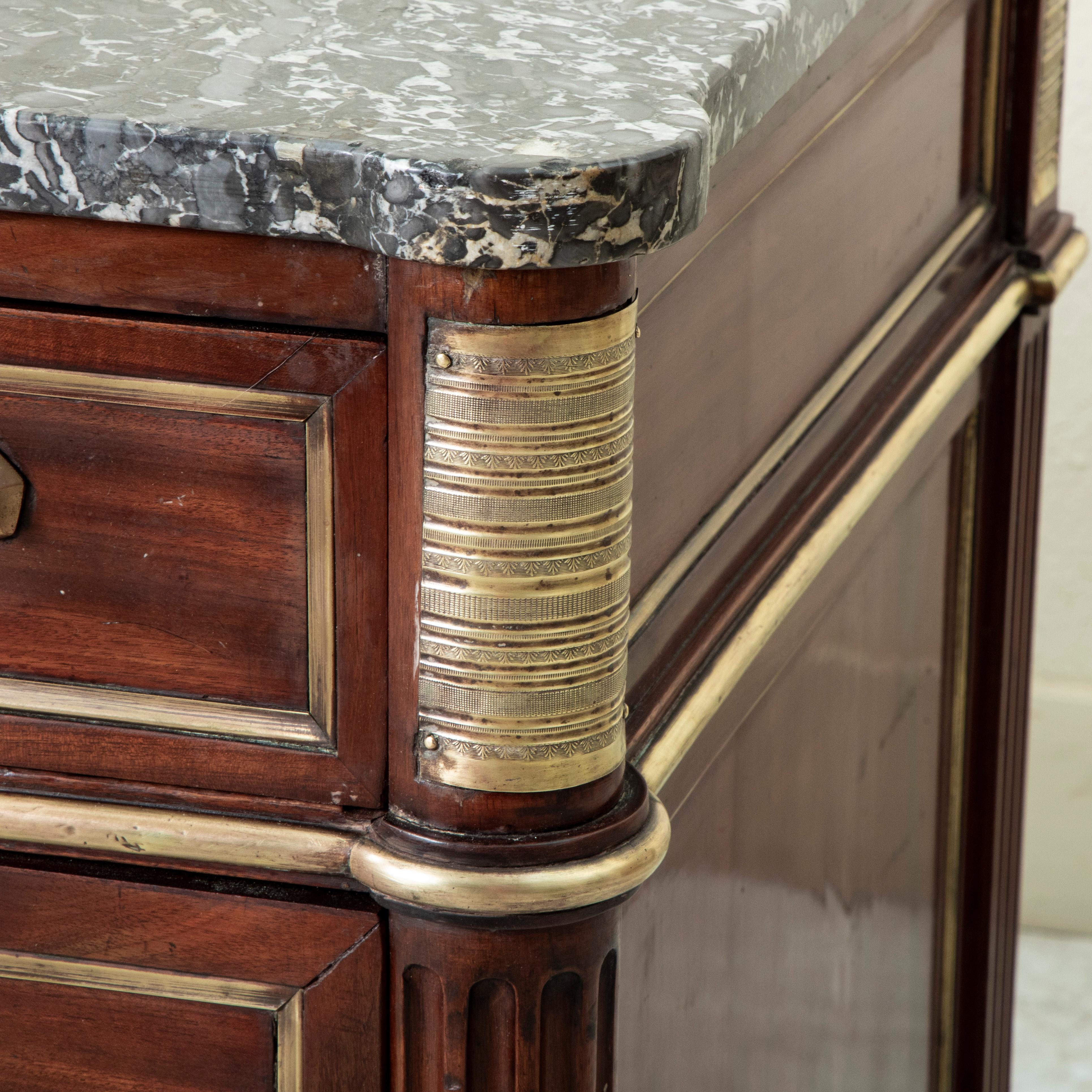 Late 18th Century French Louis XVI Period Mahogany Chest, Saint Anne Marble Top For Sale 11