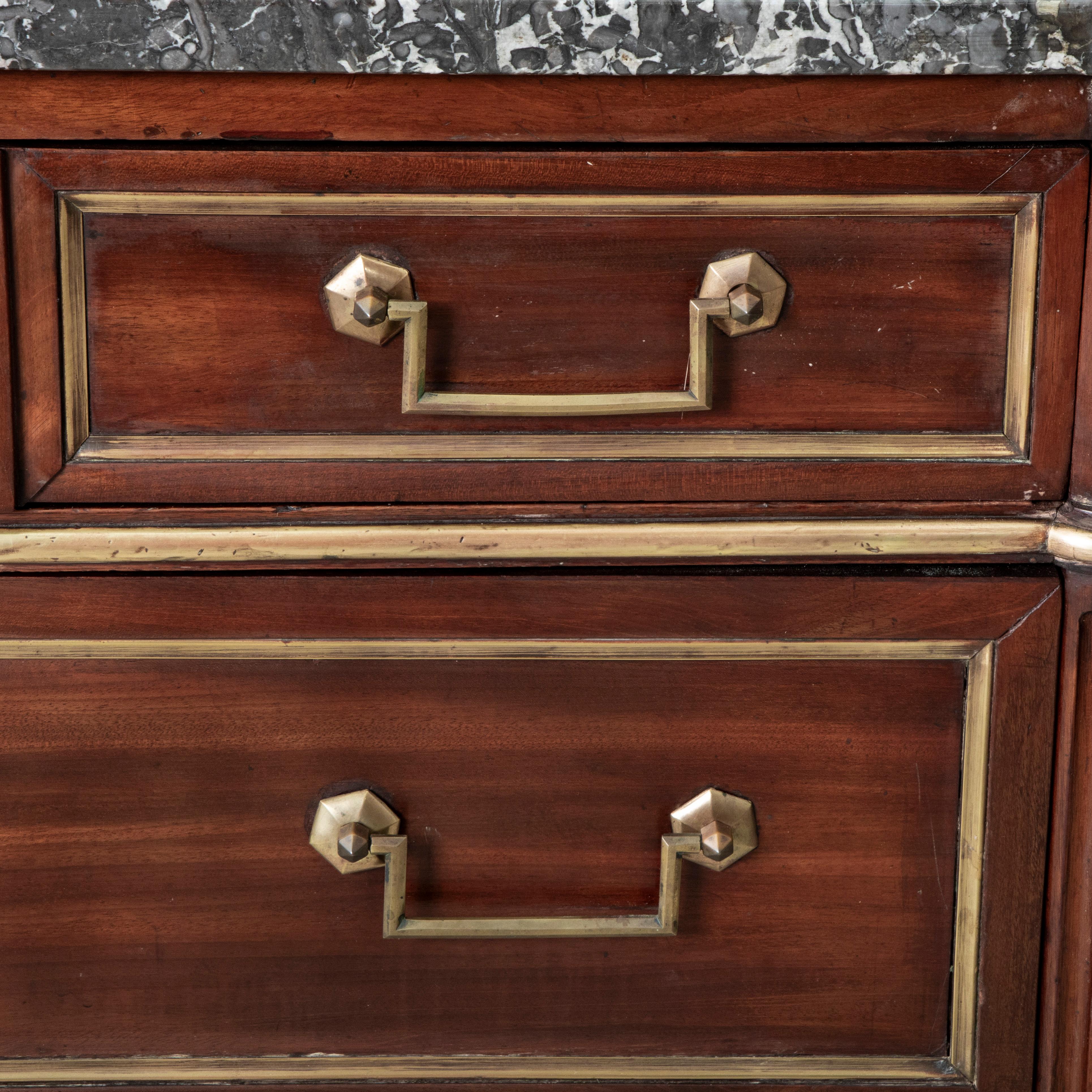 Late 18th Century French Louis XVI Period Mahogany Chest, Saint Anne Marble Top For Sale 12