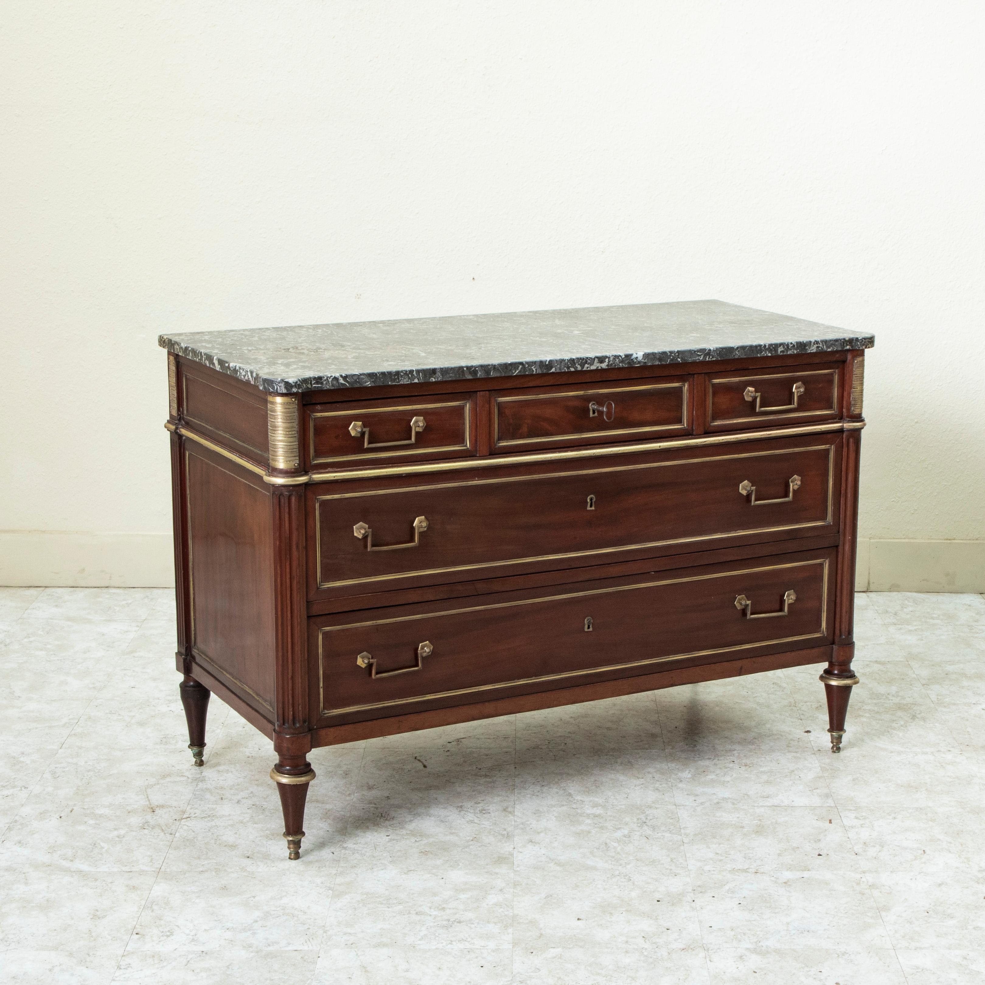Late 18th Century French Louis XVI Period Mahogany Chest, Saint Anne Marble Top In Good Condition For Sale In Fayetteville, AR