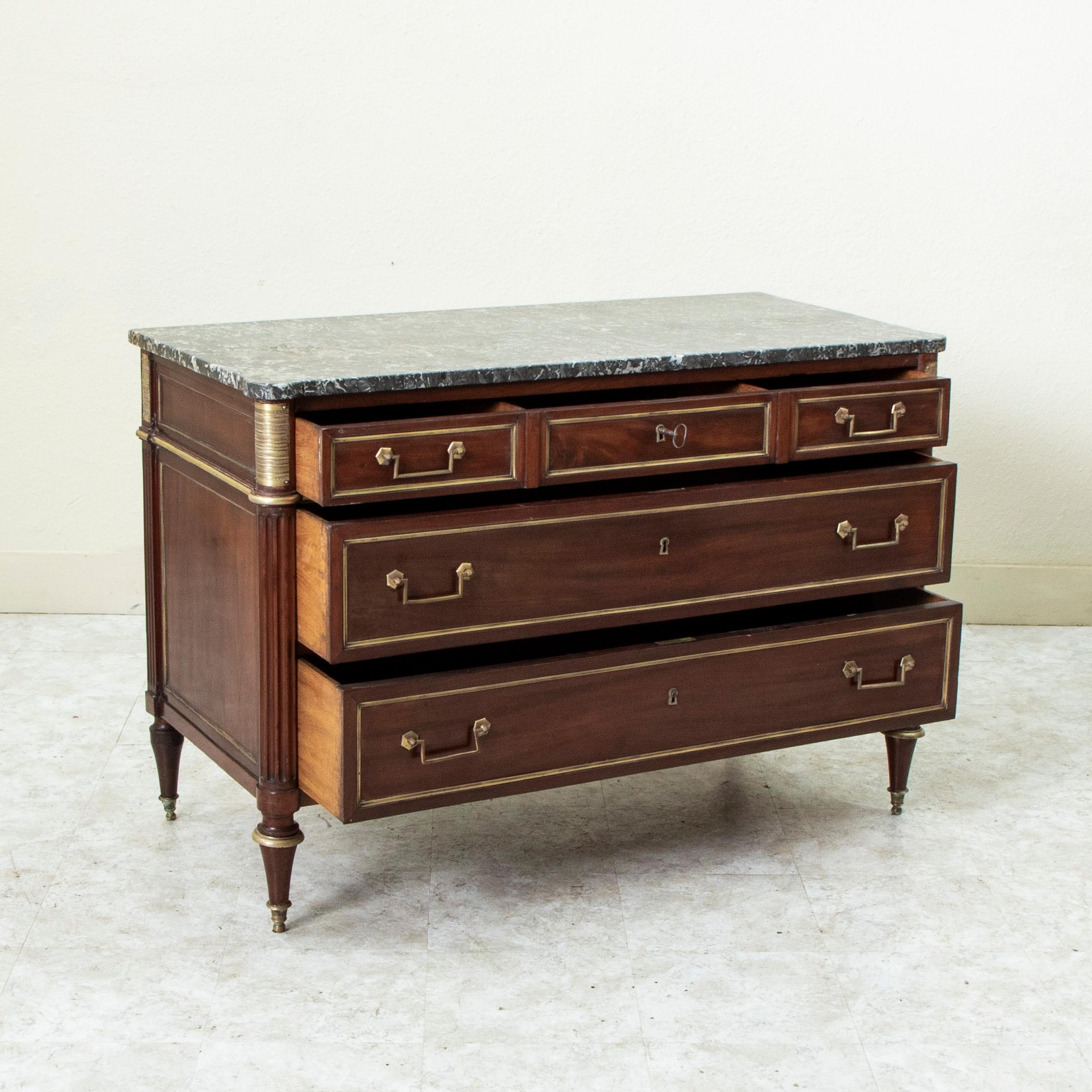 Late 18th Century French Louis XVI Period Mahogany Chest, Saint Anne Marble Top For Sale 3