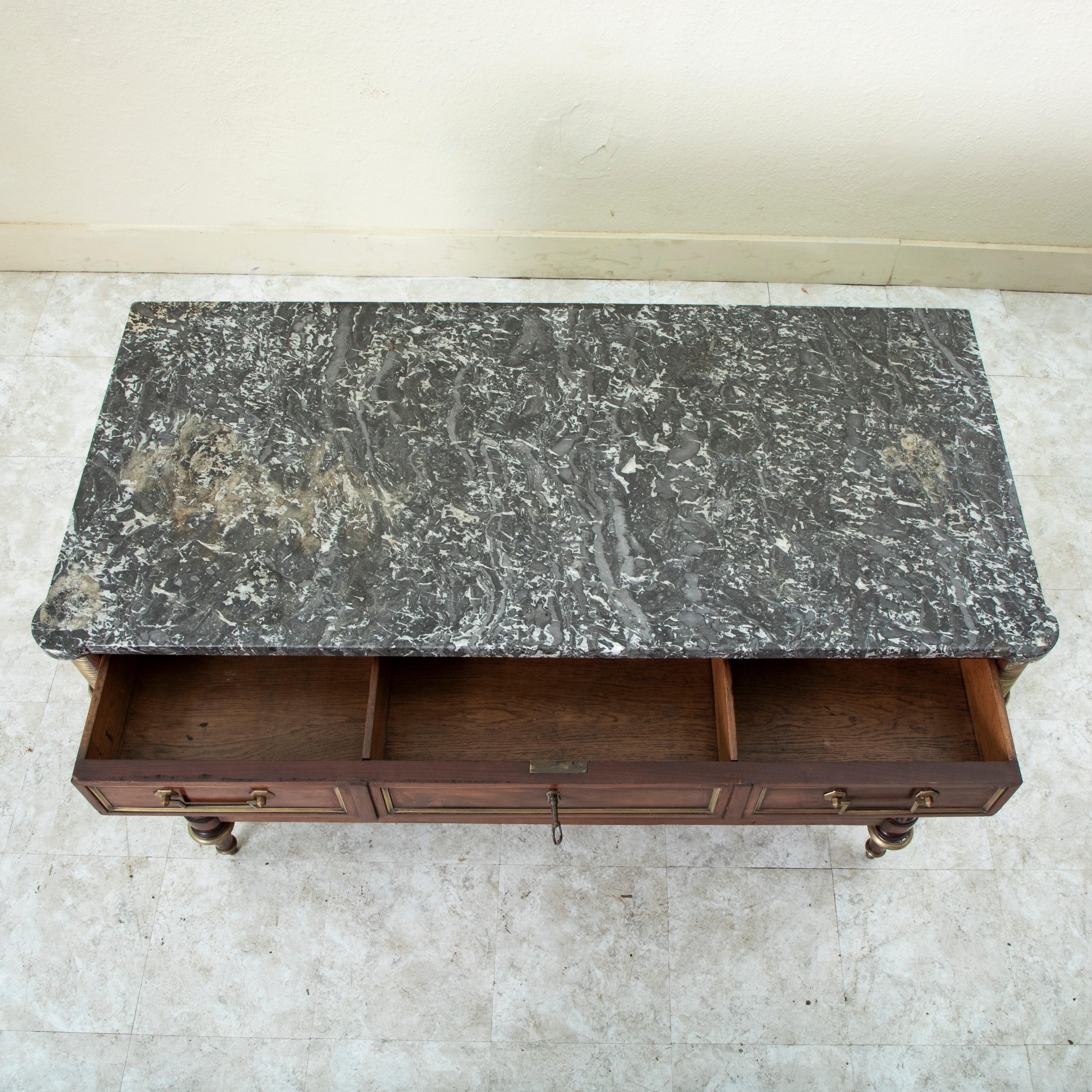 Late 18th Century French Louis XVI Period Mahogany Chest, Saint Anne Marble Top For Sale 4