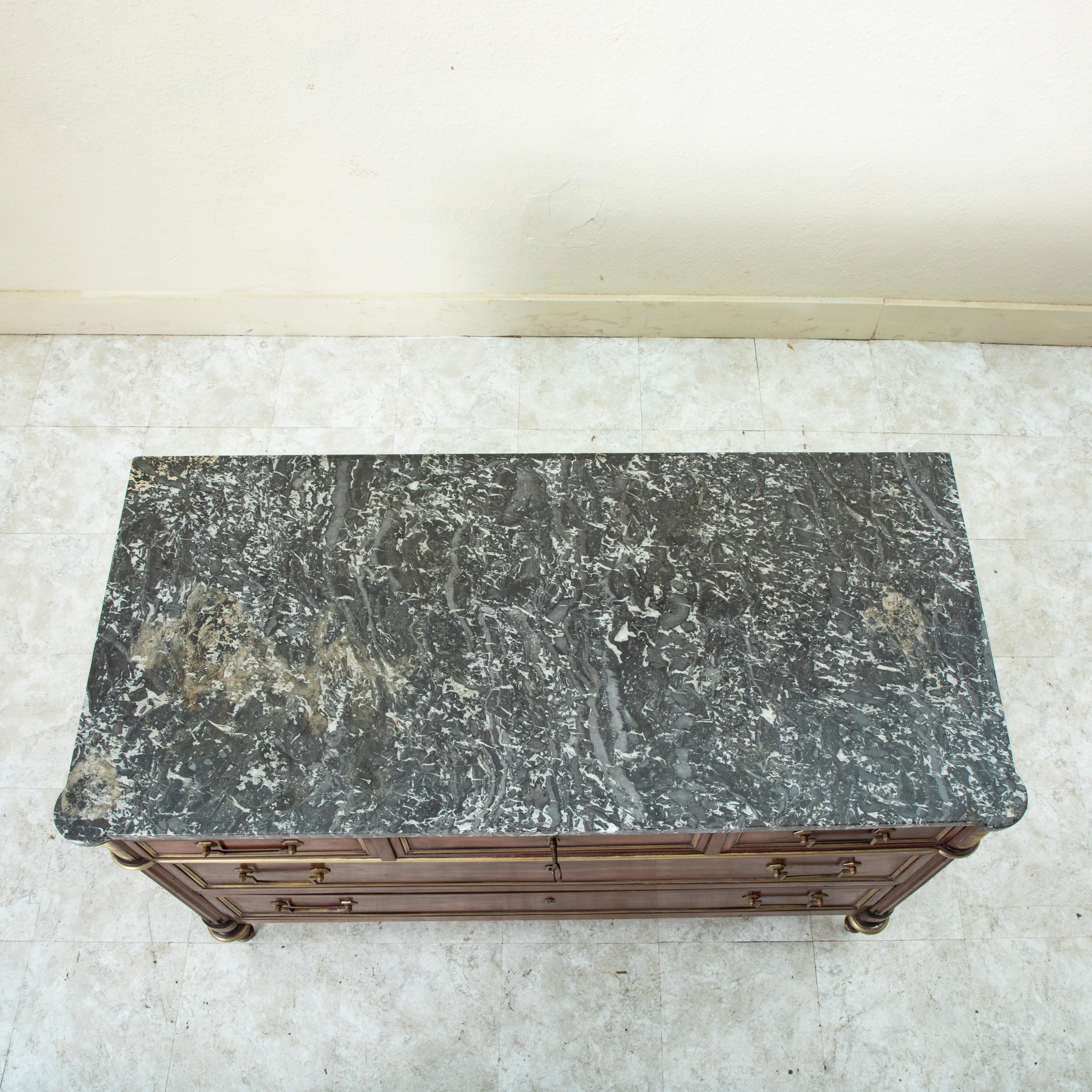 Late 18th Century French Louis XVI Period Mahogany Chest, Saint Anne Marble Top For Sale 5