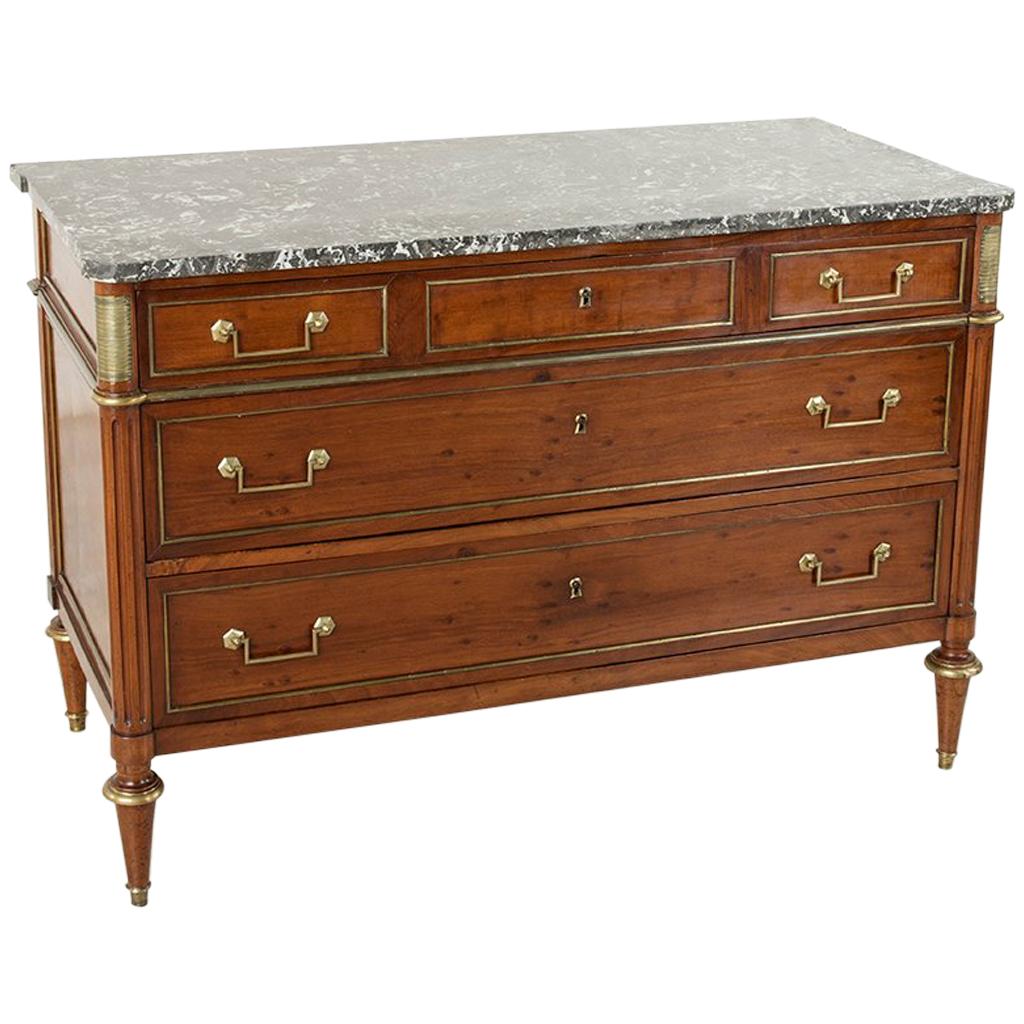 Late 18th Century French Louis XVI Period Mahogany Commode or Chest with Marble