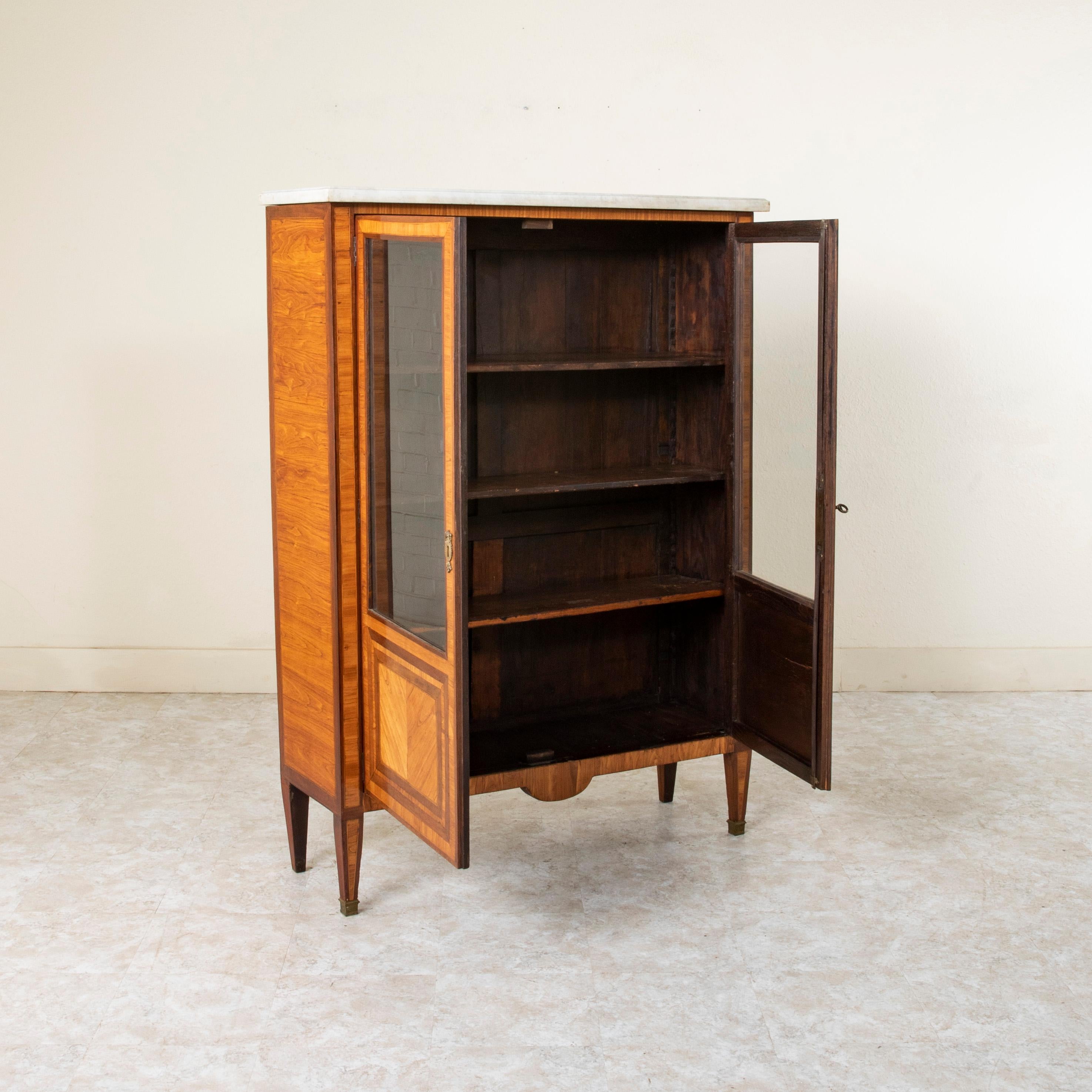 Late 18th Century French Louis XVI Period Marquetry Bookcase or Vitrine, Marble 2