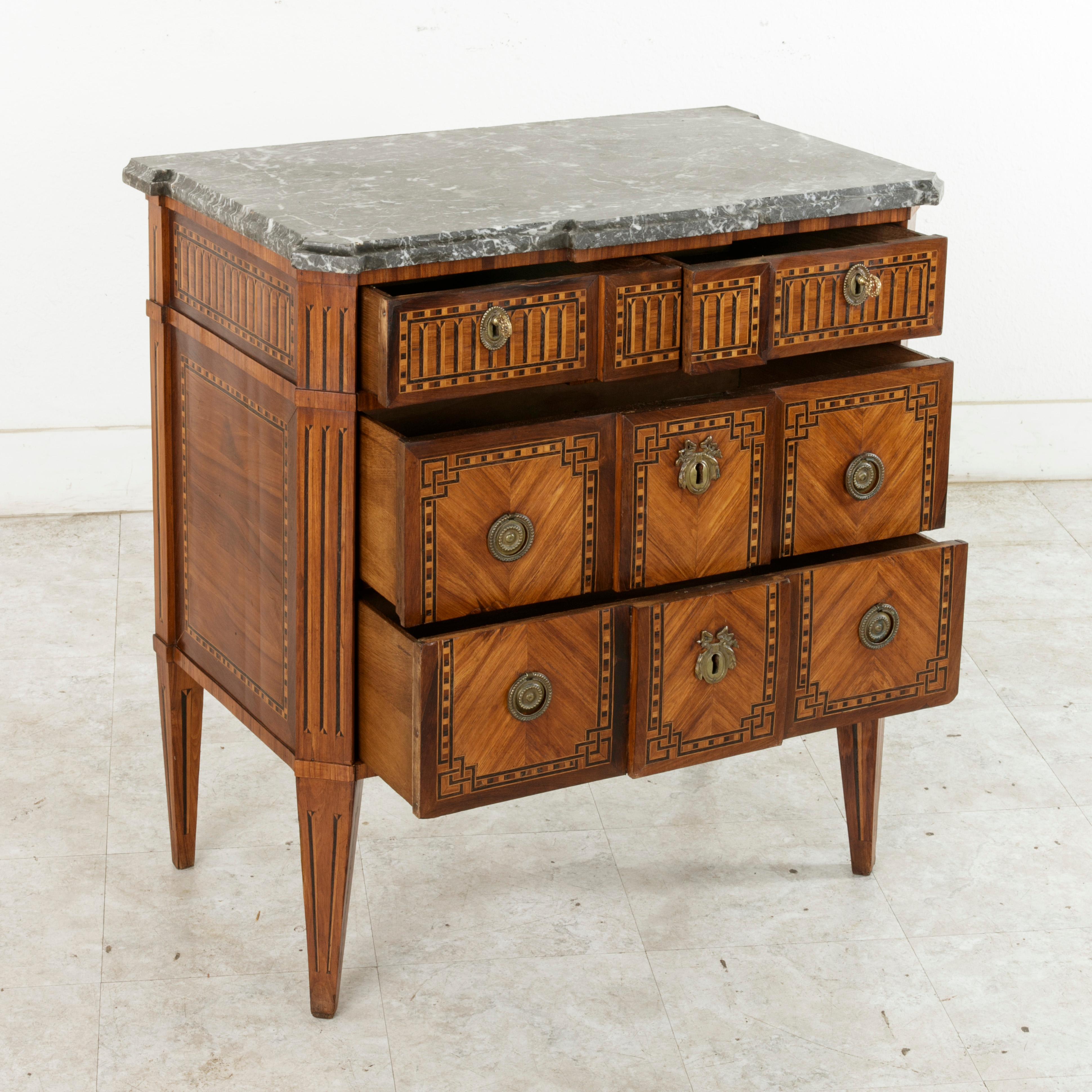 Late 18th Century French Louis XVI Period Marquetry Commode, Chest with Marble 5