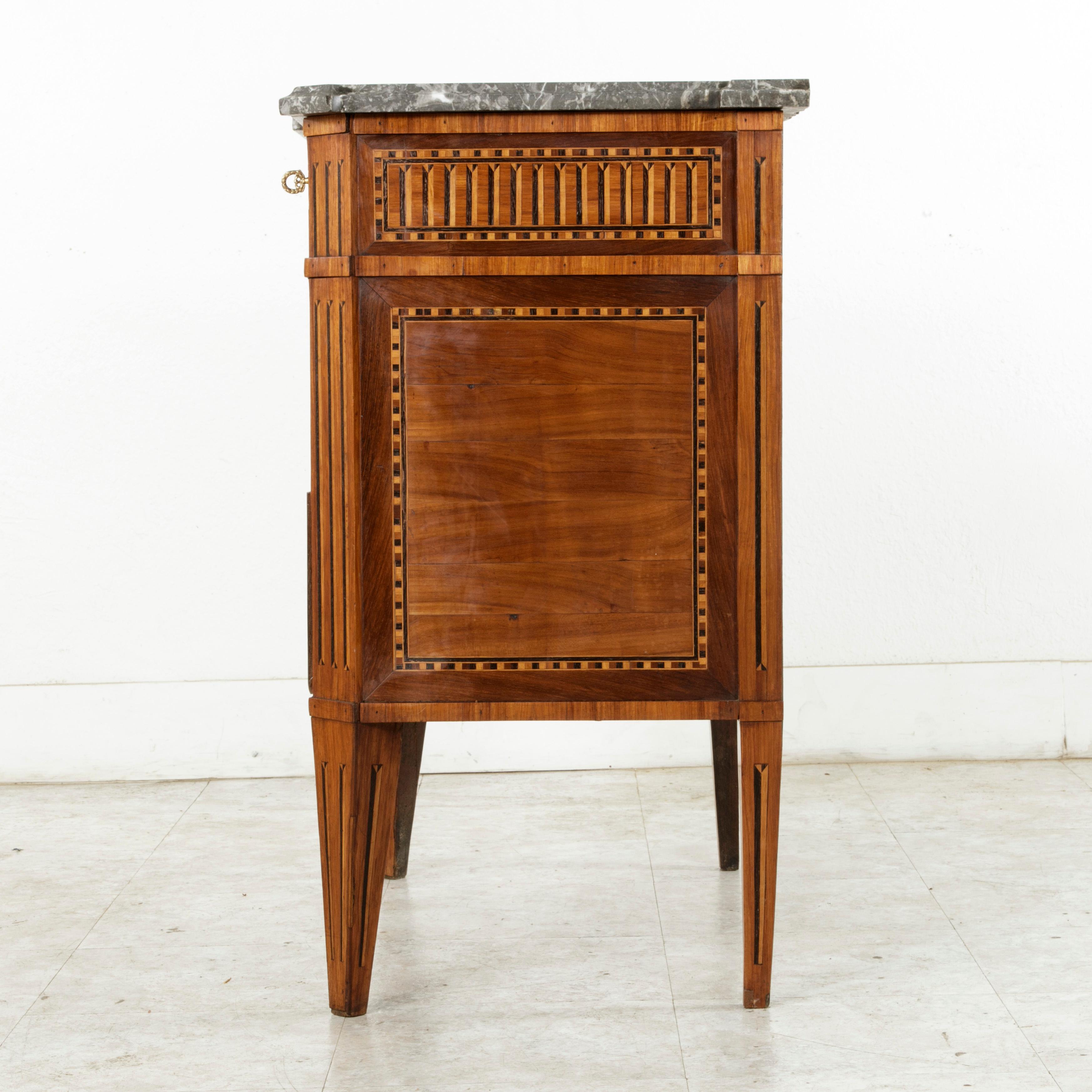 Ebonized Late 18th Century French Louis XVI Period Marquetry Commode, Chest with Marble