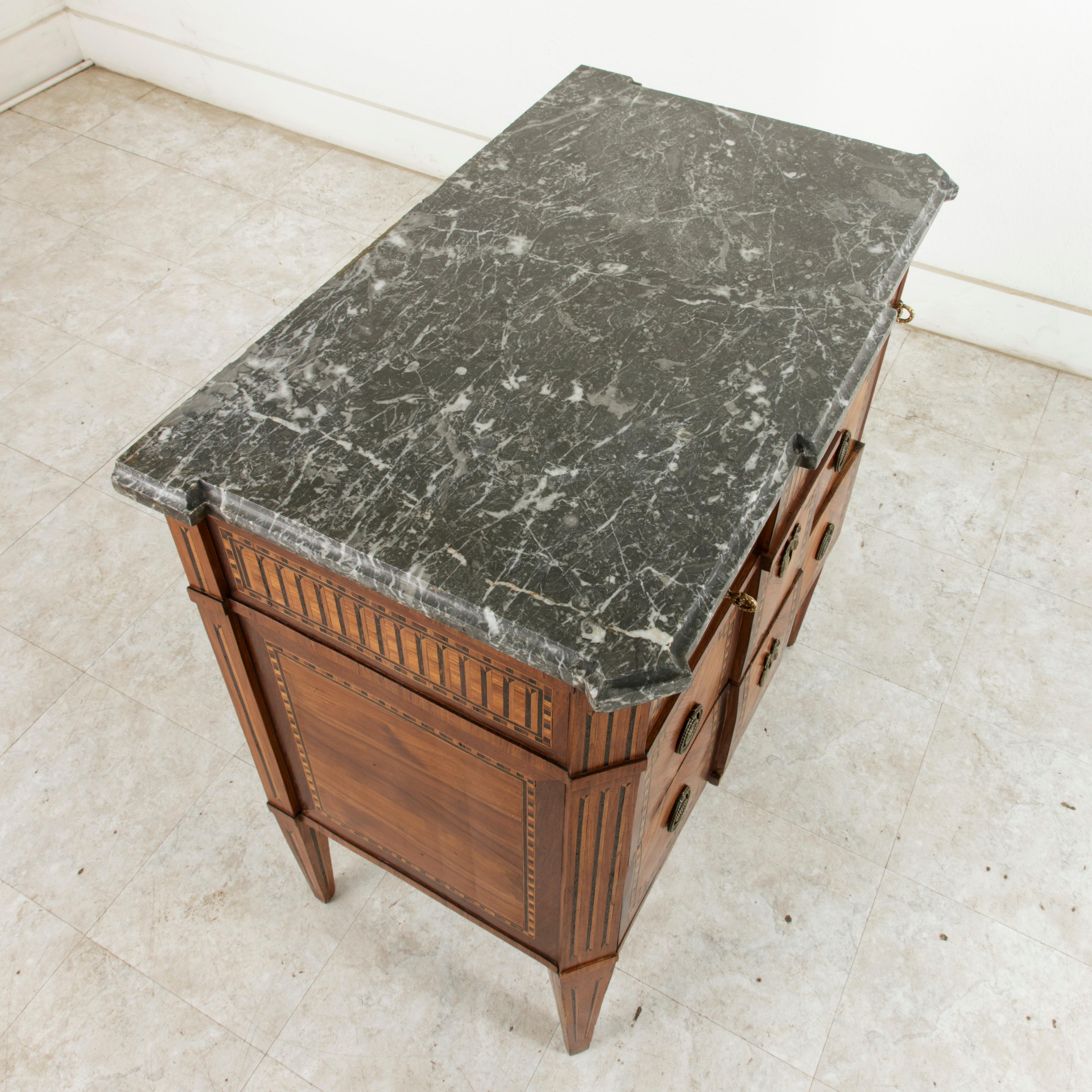 Late 18th Century French Louis XVI Period Marquetry Commode, Chest with Marble 1