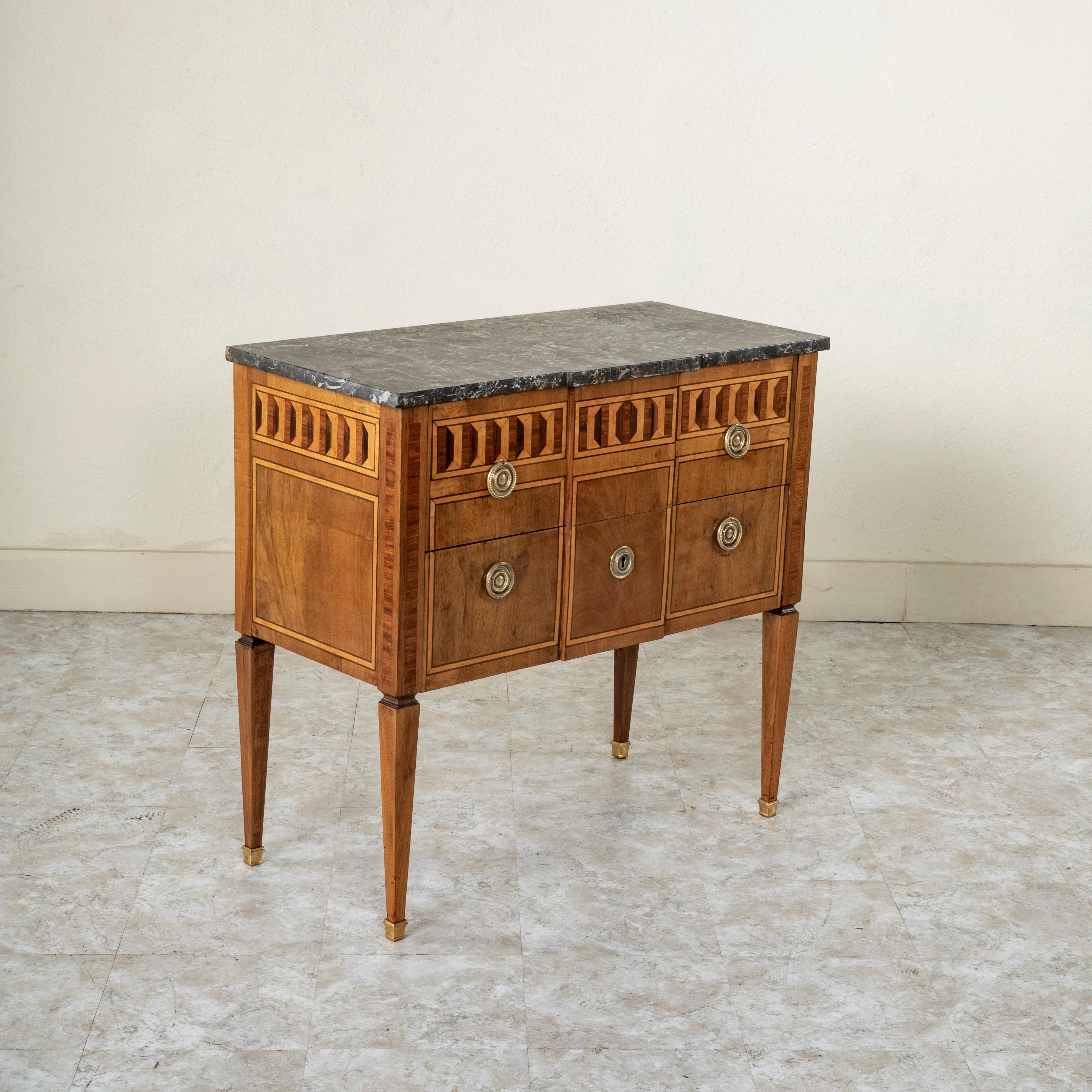 Inlay Late 18th Century French Louis XVI Period Marquetry Rosewood Commode, Chest For Sale