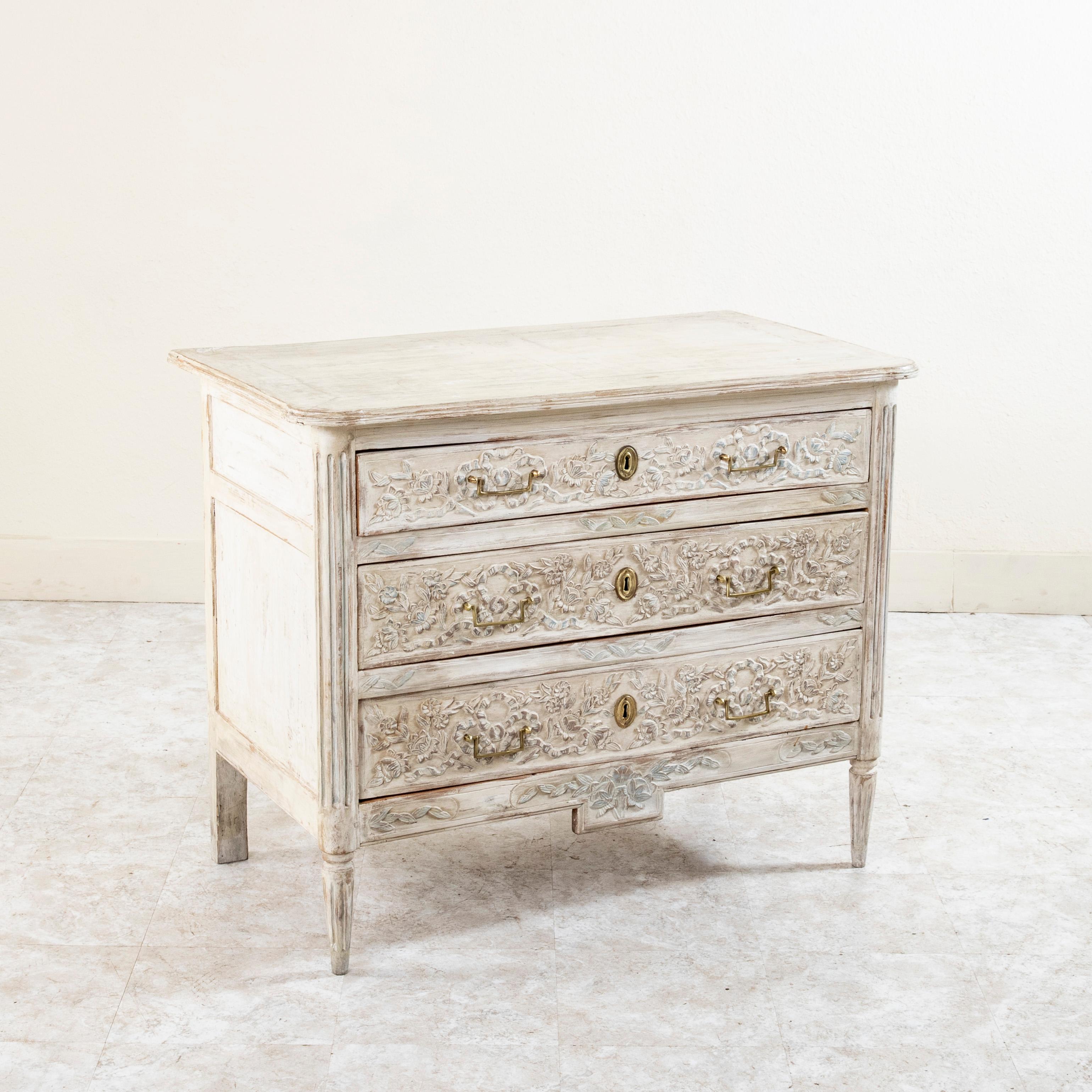 Late 18th Century French Louis XVI Period Painted Hand-Carved Chest, Commode In Good Condition In Fayetteville, AR