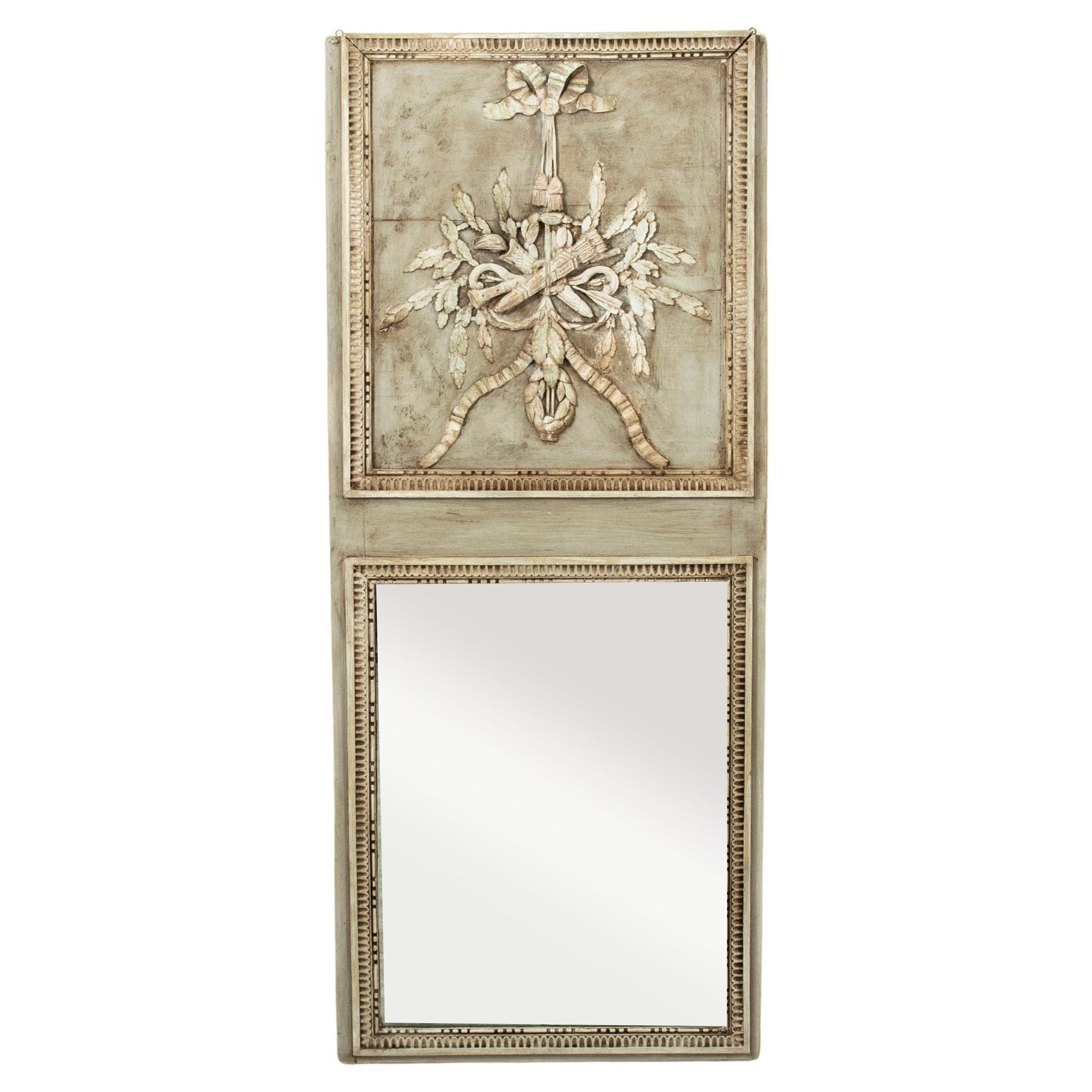 Late 18th Century French Louis XVI Period Painted Trumeau Mirror, Wall Mirror