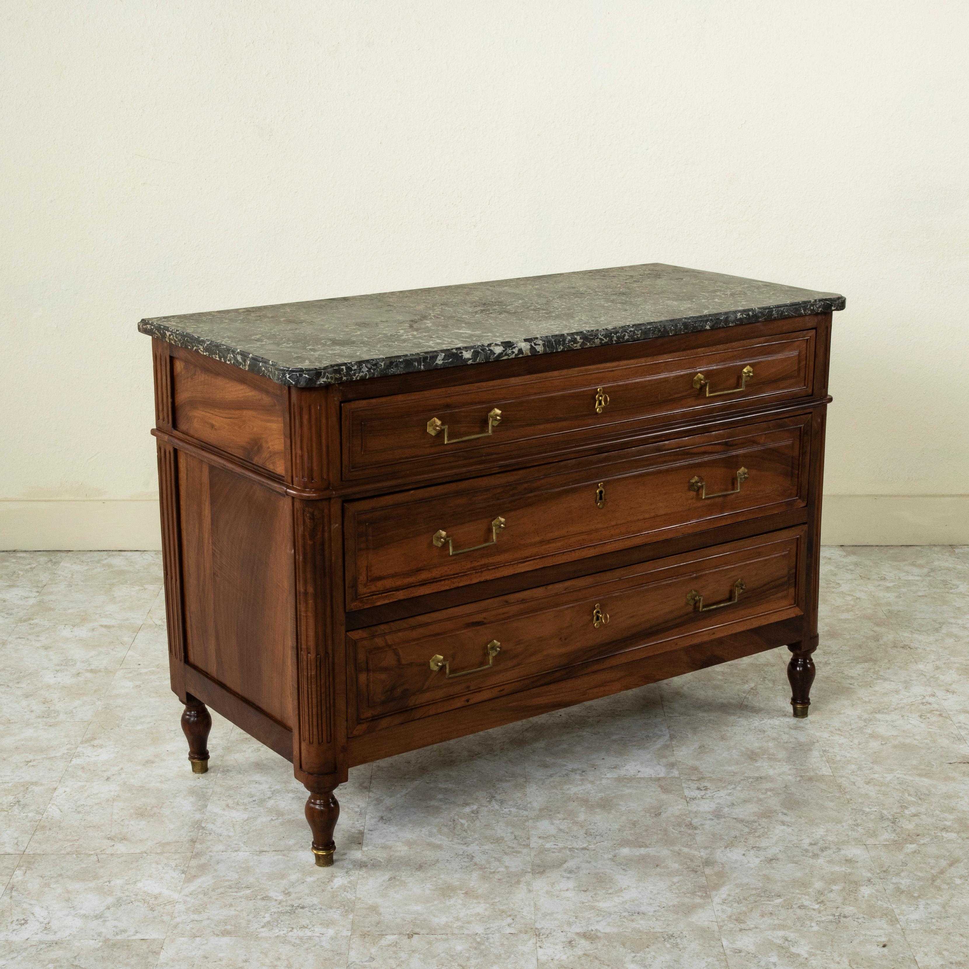 Late 18th Century French Louis XVI Period Walnut Commode, Chest with Marble Top In Good Condition In Fayetteville, AR