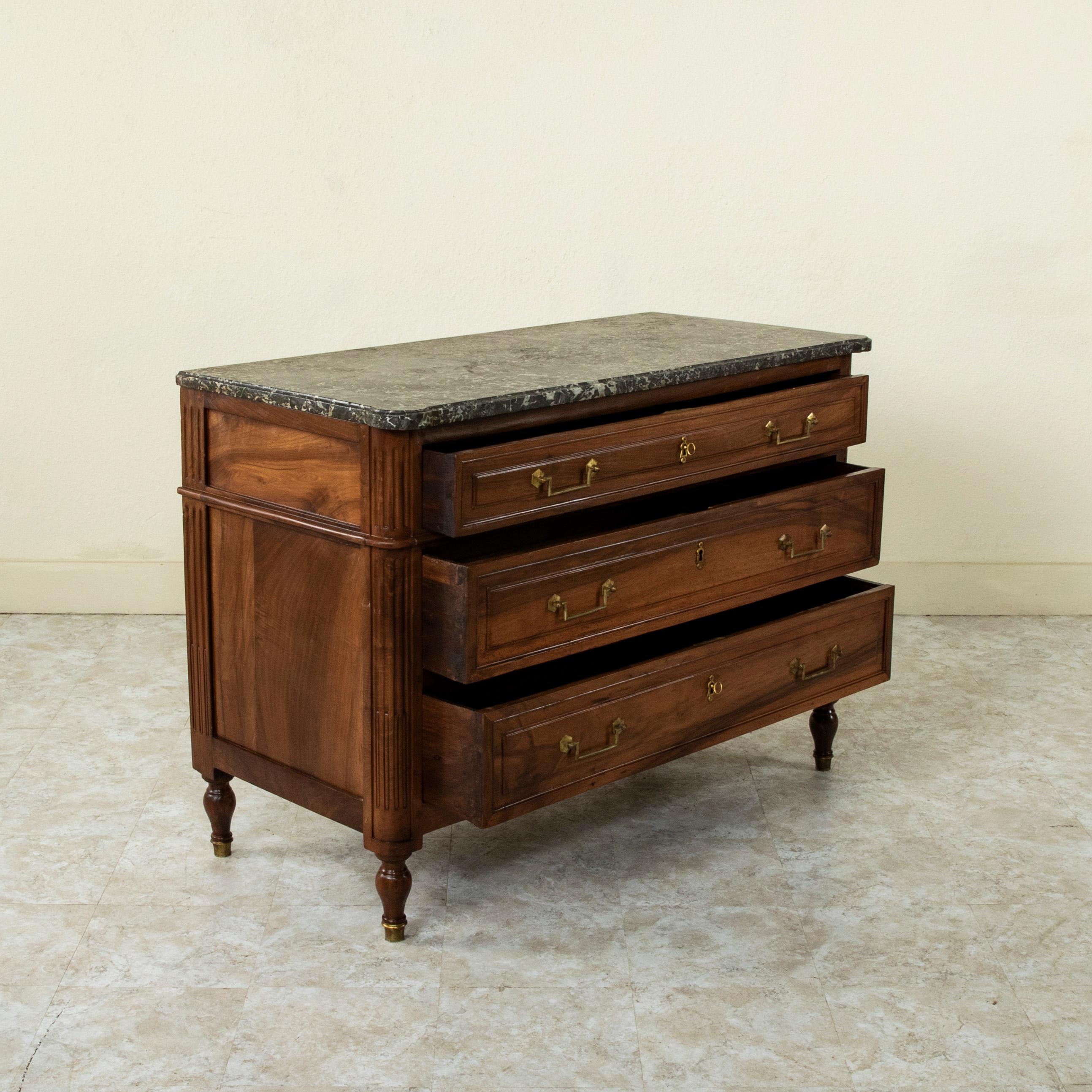 Late 18th Century French Louis XVI Period Walnut Commode, Chest with Marble Top 3