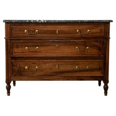 Late 18th Century French Louis XVI Period Walnut Commode, Chest with Marble Top