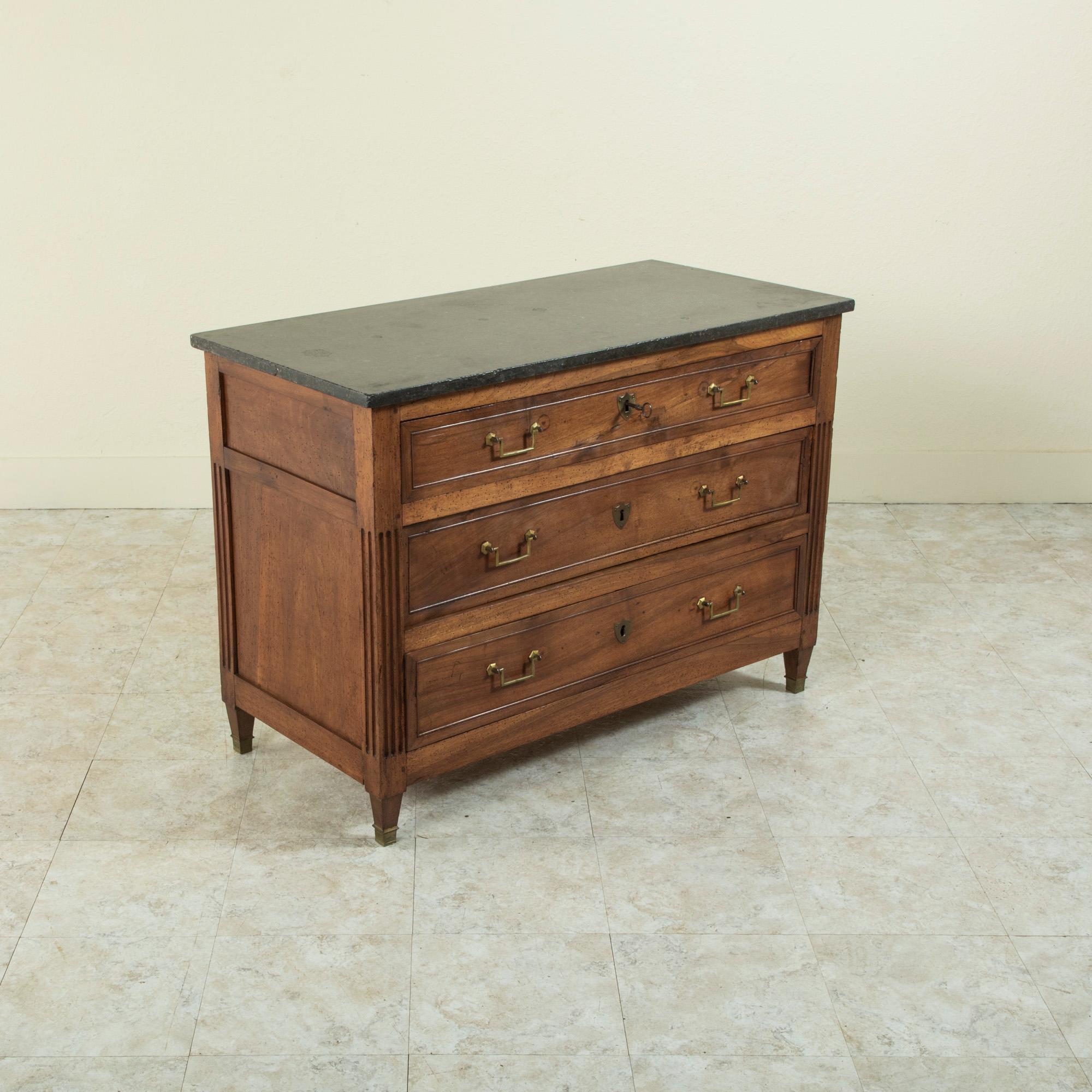 Late 18th Century French Louis XVI Period Walnut Commode or Chest, Marble Top 3
