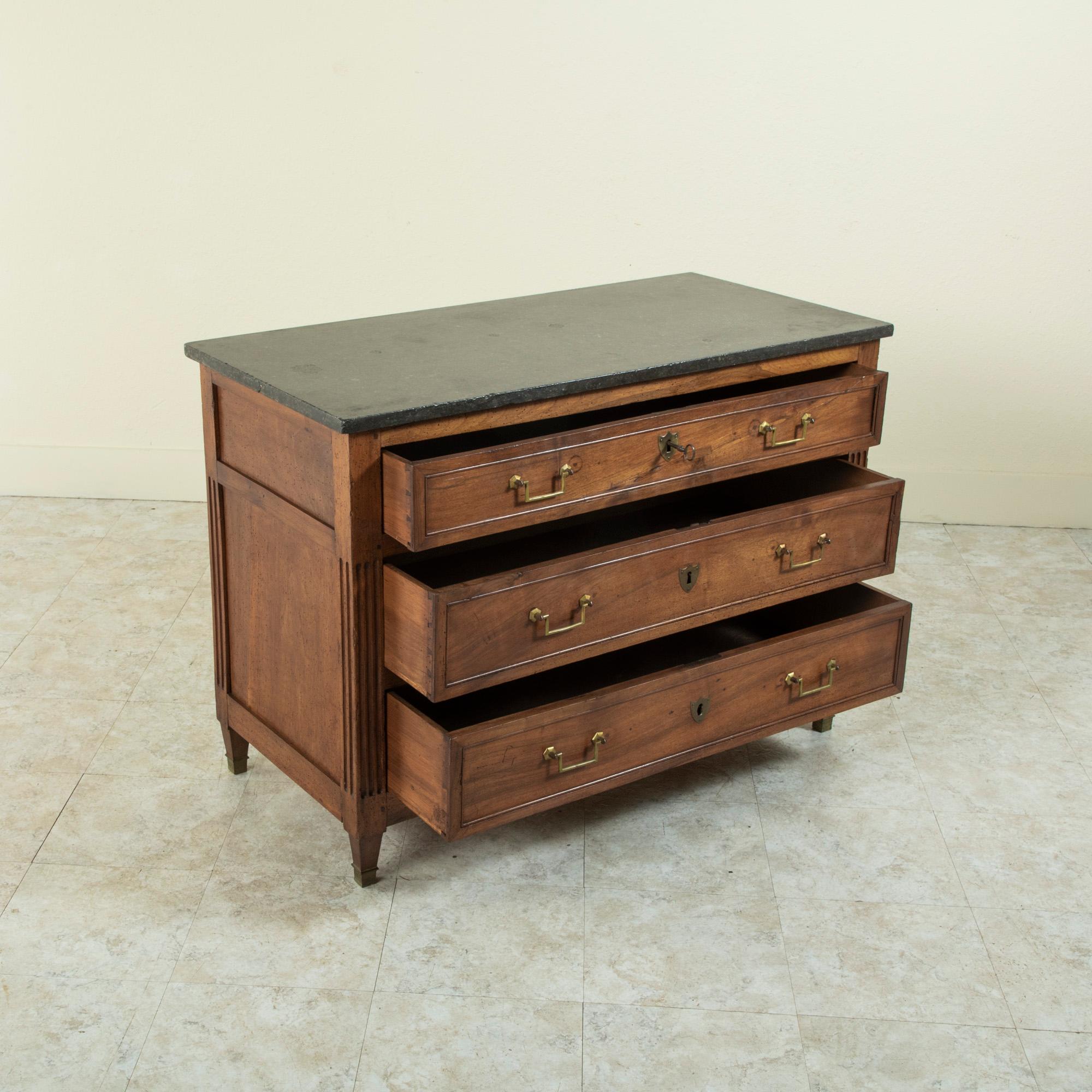 Late 18th Century French Louis XVI Period Walnut Commode or Chest, Marble Top 4