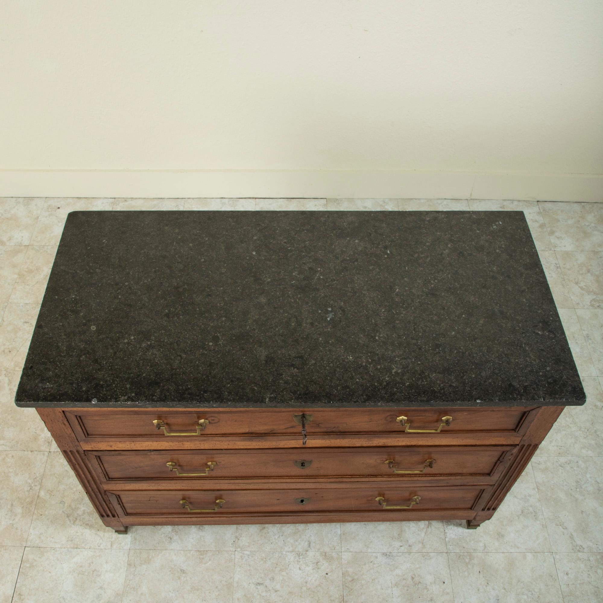 Late 18th Century French Louis XVI Period Walnut Commode or Chest, Marble Top 5