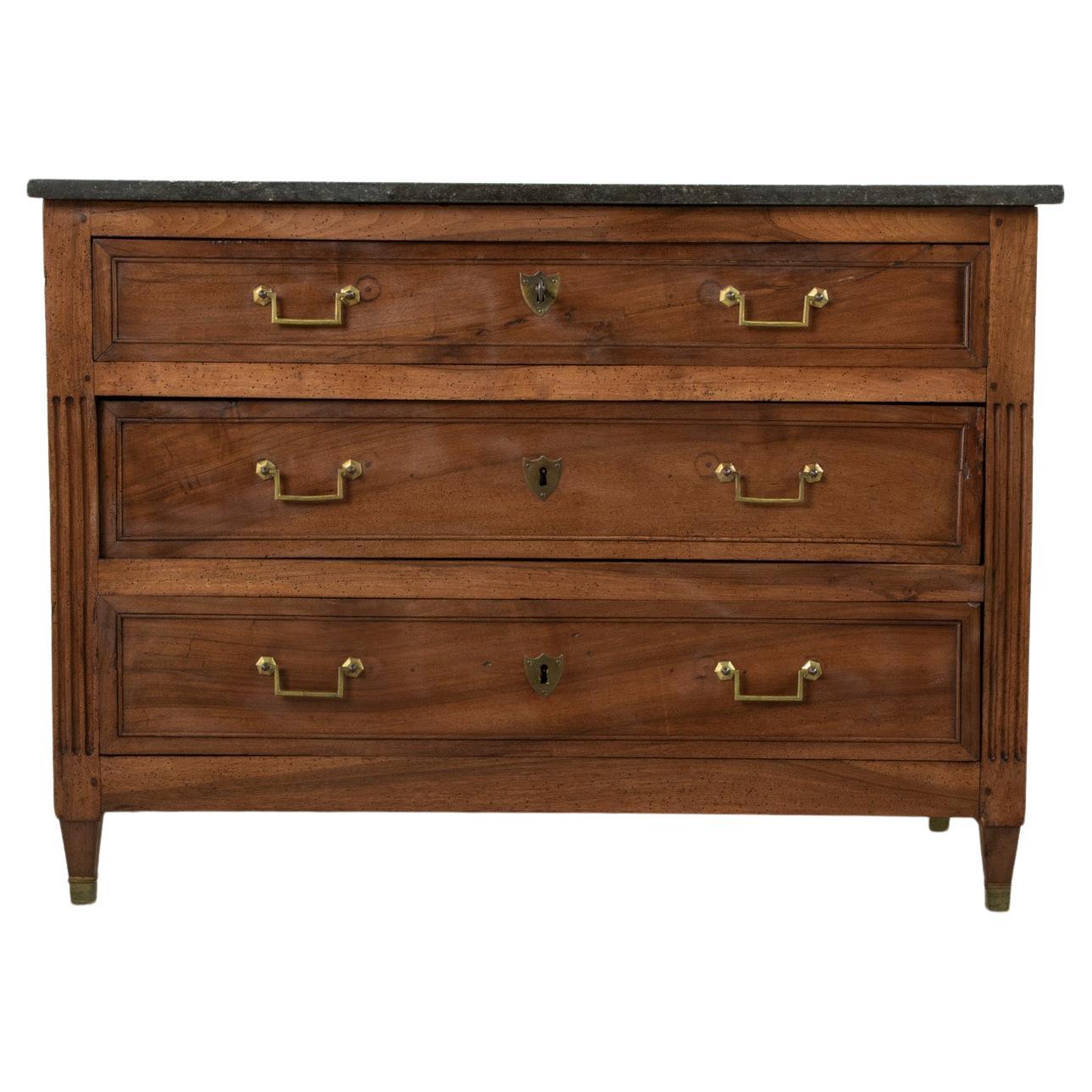 Late 18th Century French Louis XVI Period Walnut Commode or Chest, Marble Top
