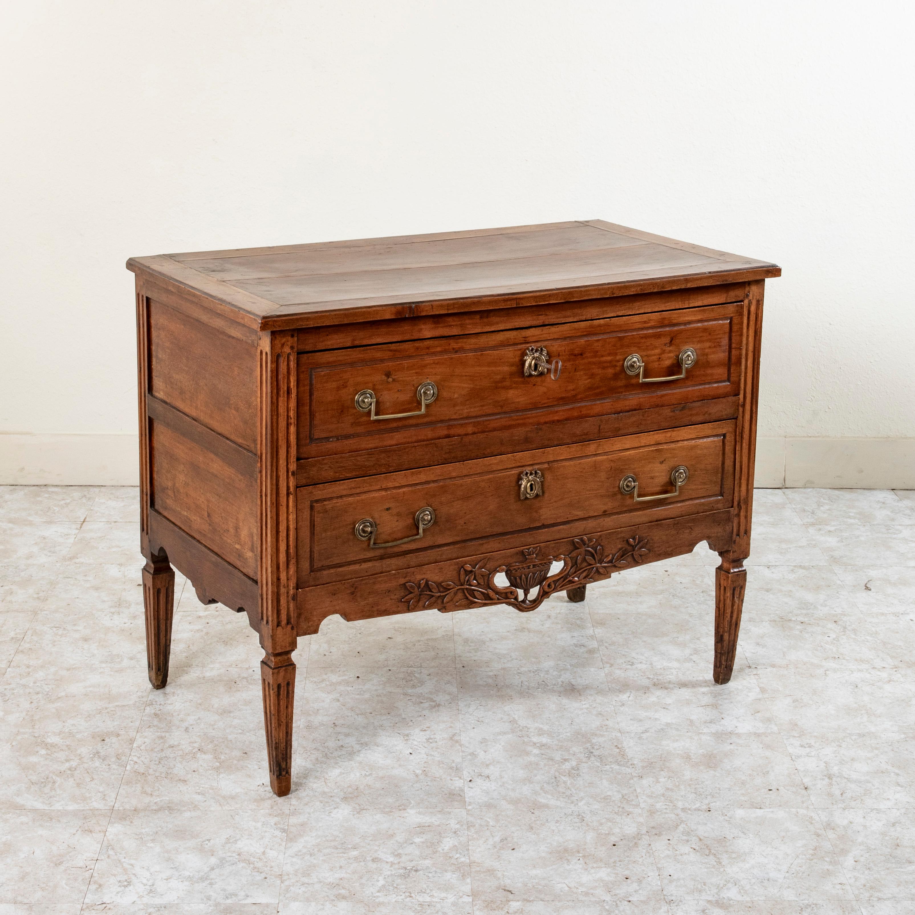 Hand-Carved Late 18th Century French Louis XVI Period Walnut Commode or Chest of Drawers