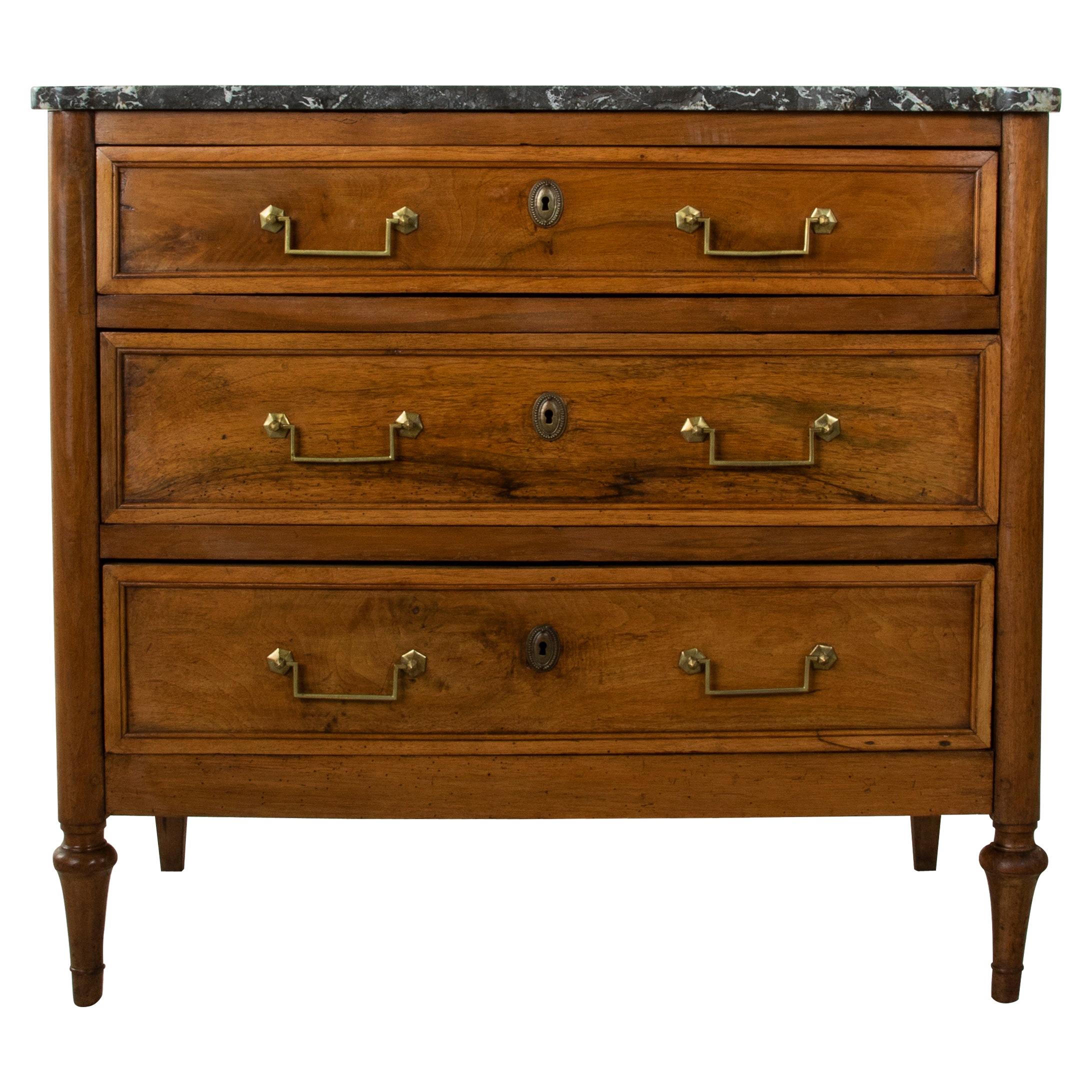 Late 18th Century French Louis XVI Period Walnut Commode or Chest with Marble