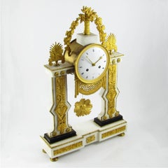 Late 18th Century French Louis XVI White Marble and Ormolu Gilt Mantel Clock