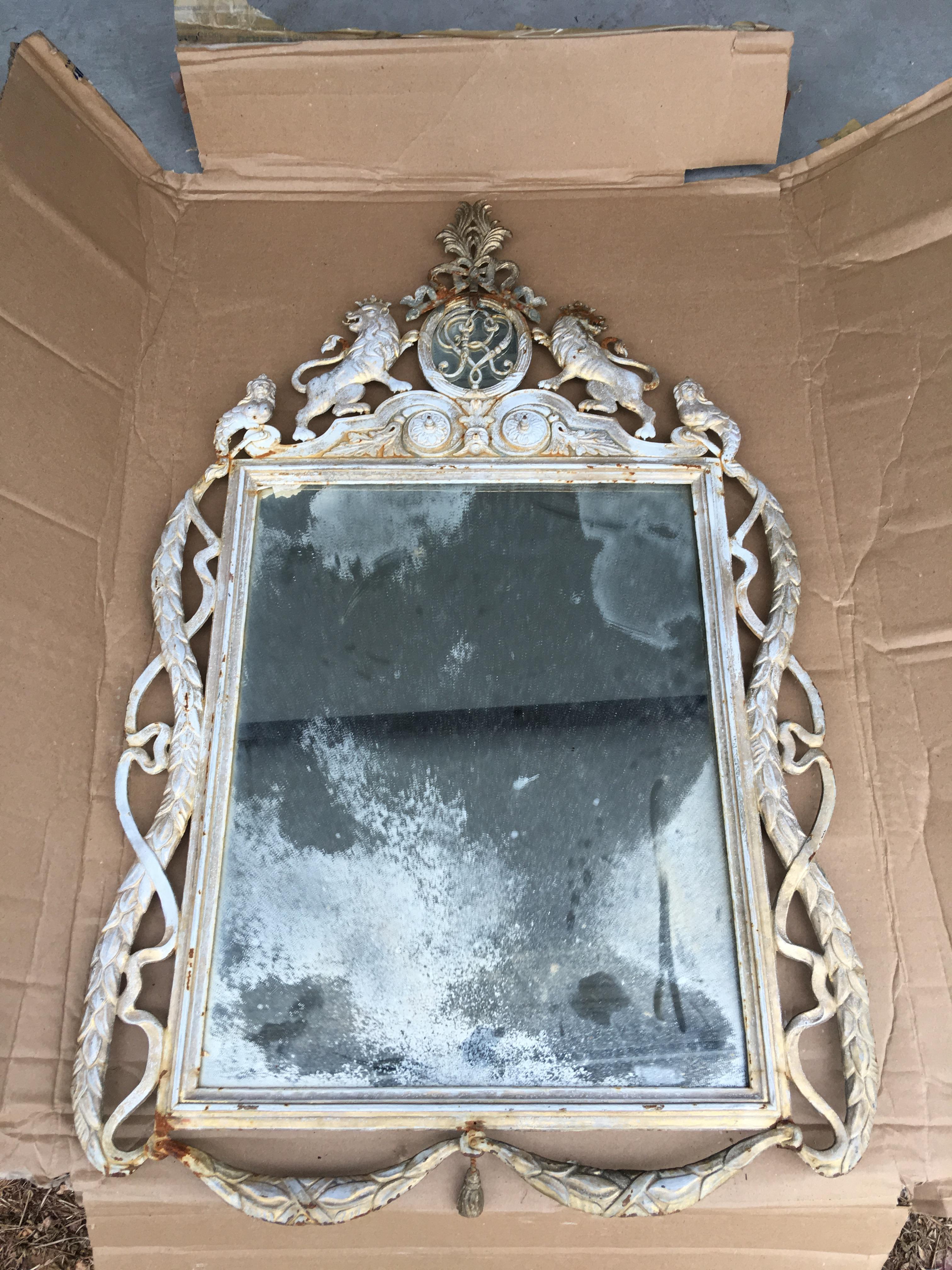 French Late 19th Century White Painted Cast Iron Patio Wall Mirror 12