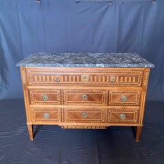 Late 18th Century French Neoclassical Louis XVI Inlaid Walnut Marble Top Commode