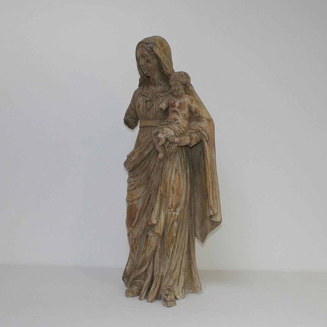 Hand-Carved Late 18th Century French Neoclassical Madonna with Child