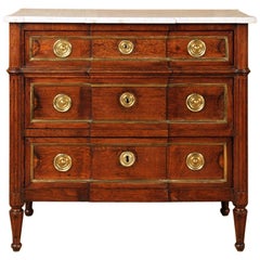 Late 18th Century French Oak Louis XVI Brass-Mounted Marble-Top Commode