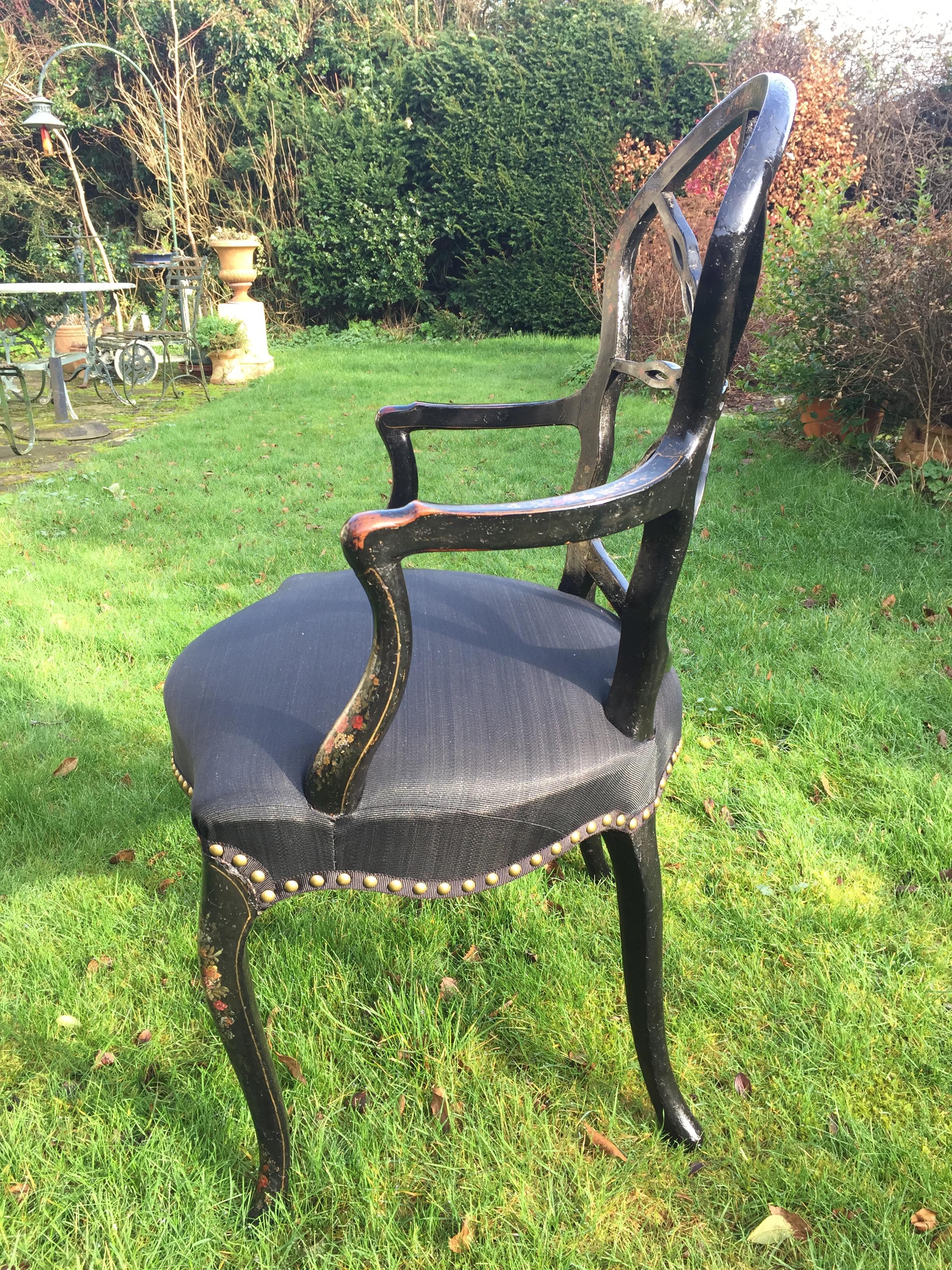 Late 18th Century French Painted Open Armchair in the Hepplewhite Manner For Sale 1