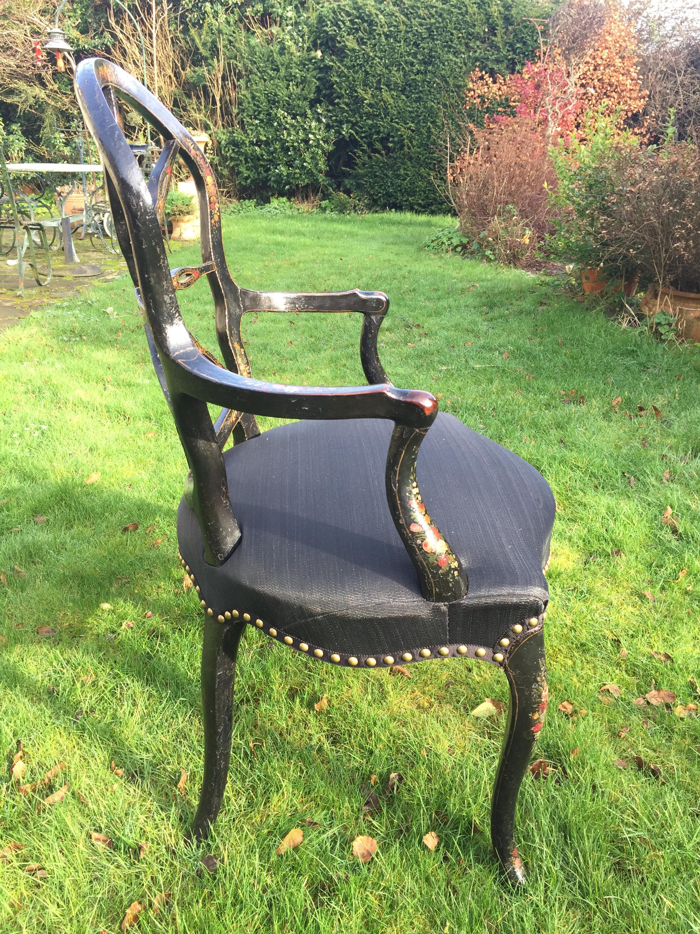 Late 18th Century French Painted Open Armchair in the Hepplewhite Manner For Sale 3